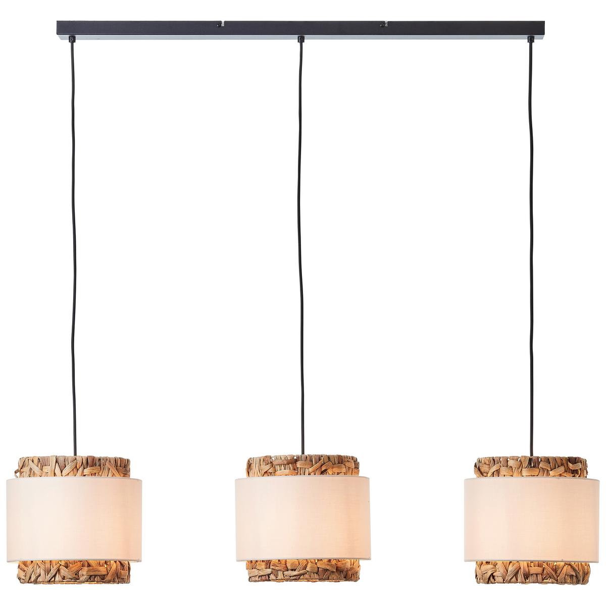 Pendelleuchte Waterlilly Naturfarben/Weiß max. 60 Watt - Schwarz/Naturfarben, Natur, Holz/Textil (120/110/25cm) - Brilliant