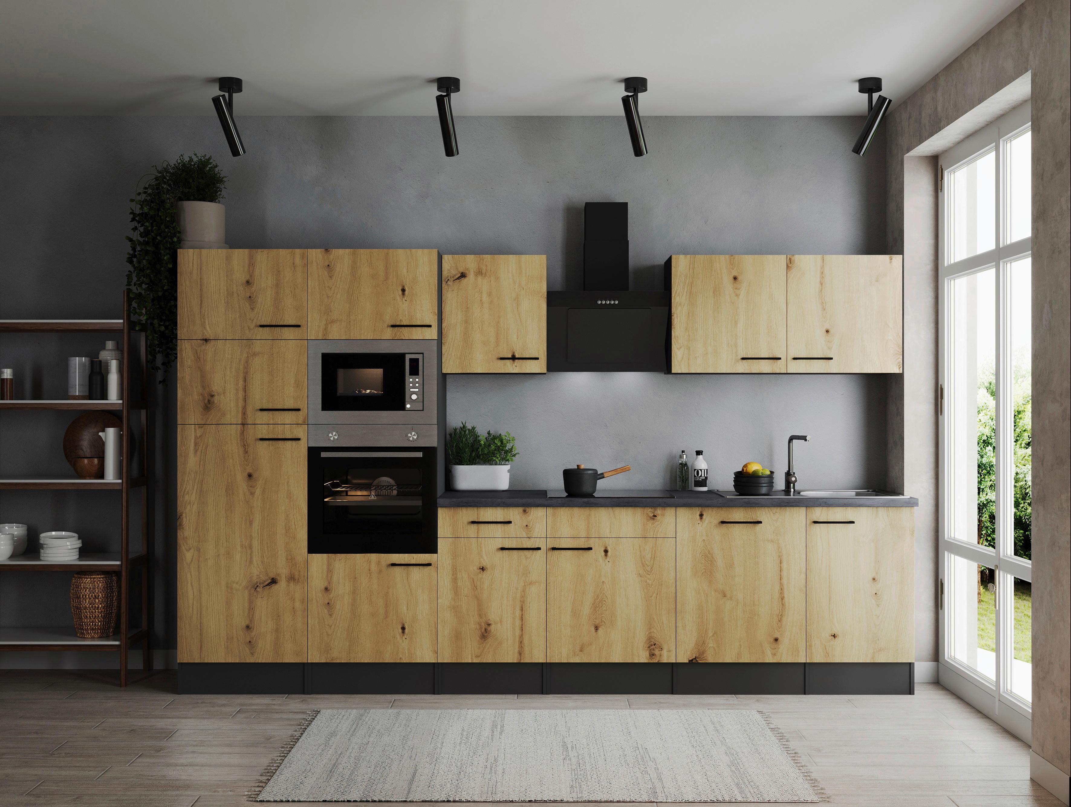 Kuhinjski Blok Z Aparati Oliver, 340cm - črna/siva, Design, kovina/leseni material (340cm) - Respekta