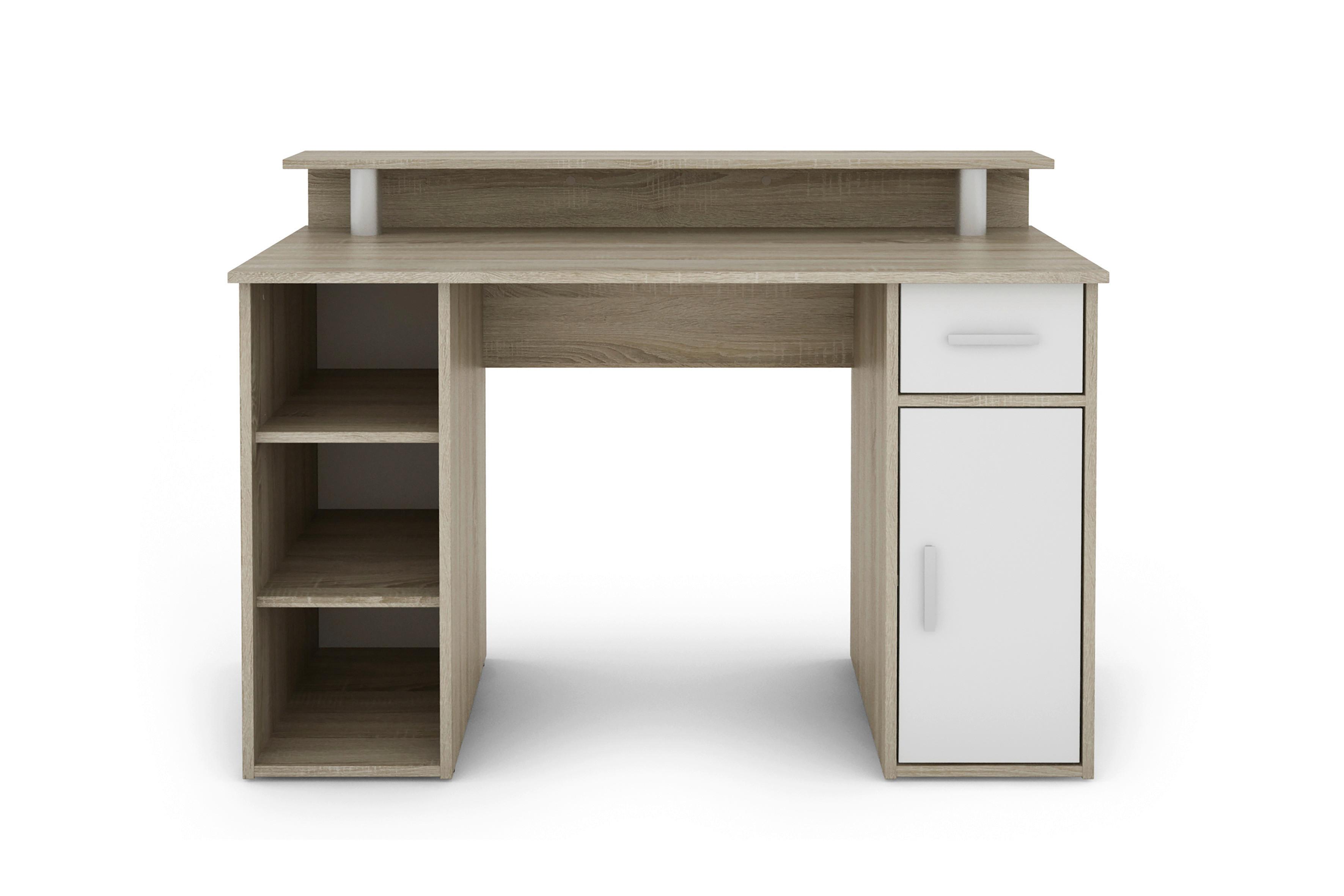 Schreibtisch Diego Sonoma Eiche/Weiß - Silberfarben/Weiß, LIFESTYLE, Holzwerkstoff/Kunststoff (120/55/88cm) - MID.YOU