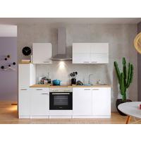 Küchenblock Malia mit Geräten ca. 240 cm Weiß - Edelstahlfarben/Nussbaumfarben, Basics, Holzwerkstoff/Metall (240cm) - Respekta