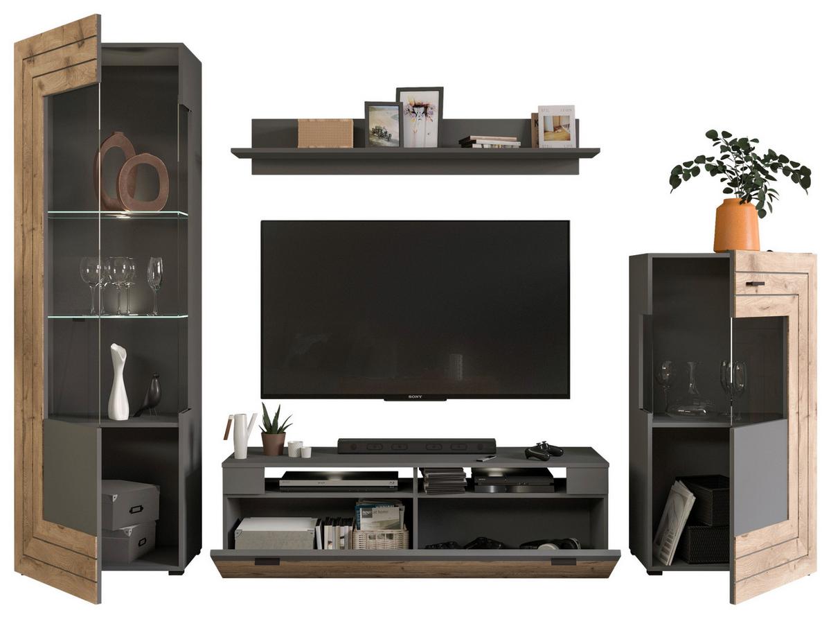 Dnevni Regal Freno, Barva Hrasta, Siva - Konvencionalno, kovina/steklo (290/195/40cm) - MID.YOU