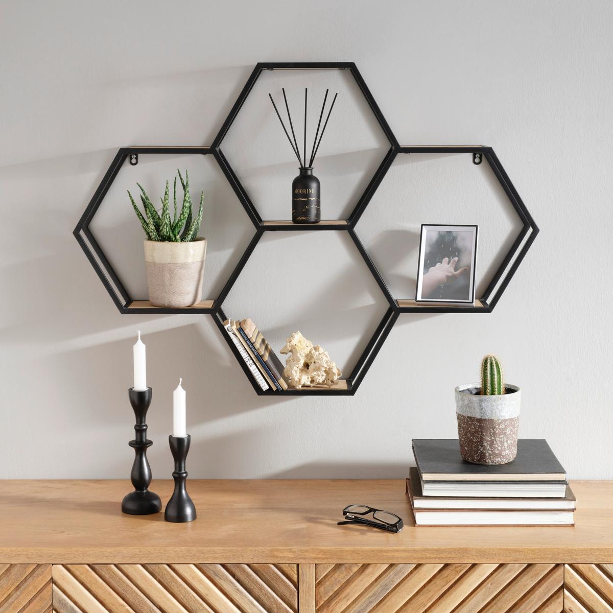 Falipolc Olana - fekete/natúr, Lifestyle, faalapú anyag/fa (88/63/12cm) - Premium Living