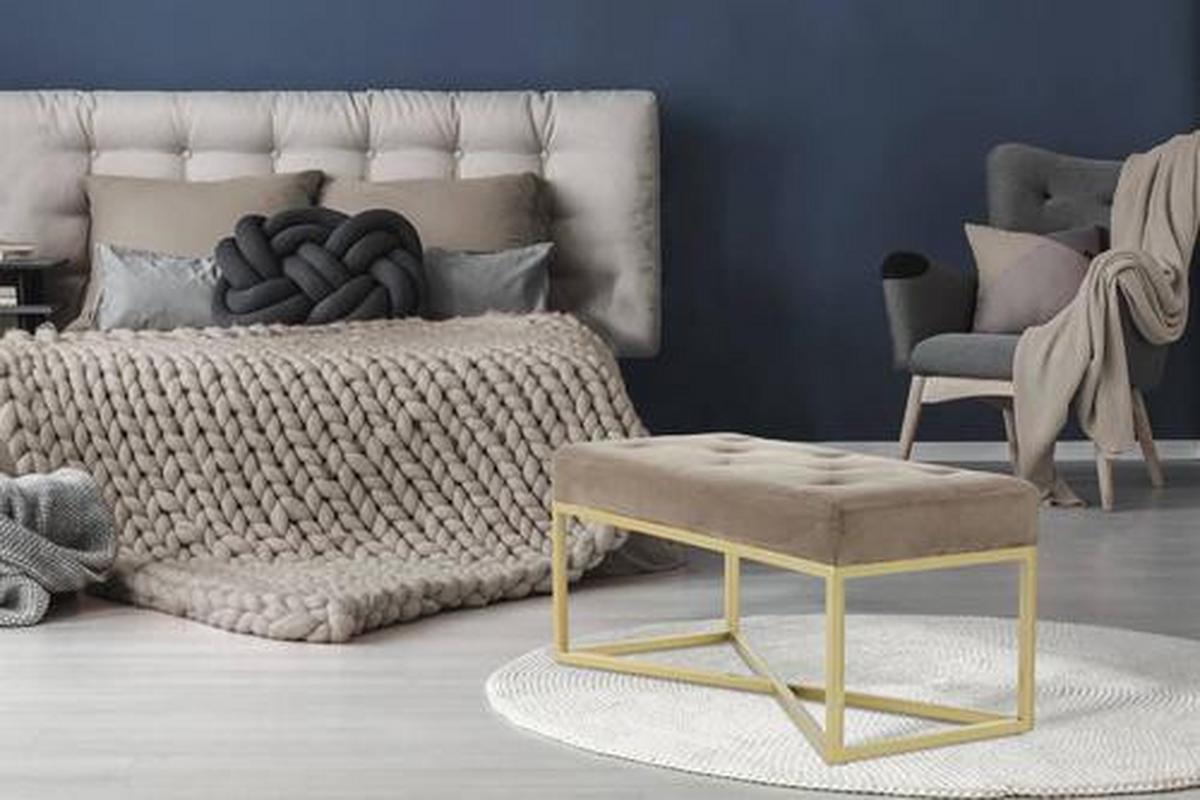 HOCKERBANK QMIZF-TAU - Taupe/Goldfarben, Basics, Holzwerkstoff/Kunststoff (90/40/40cm) - Kayoom