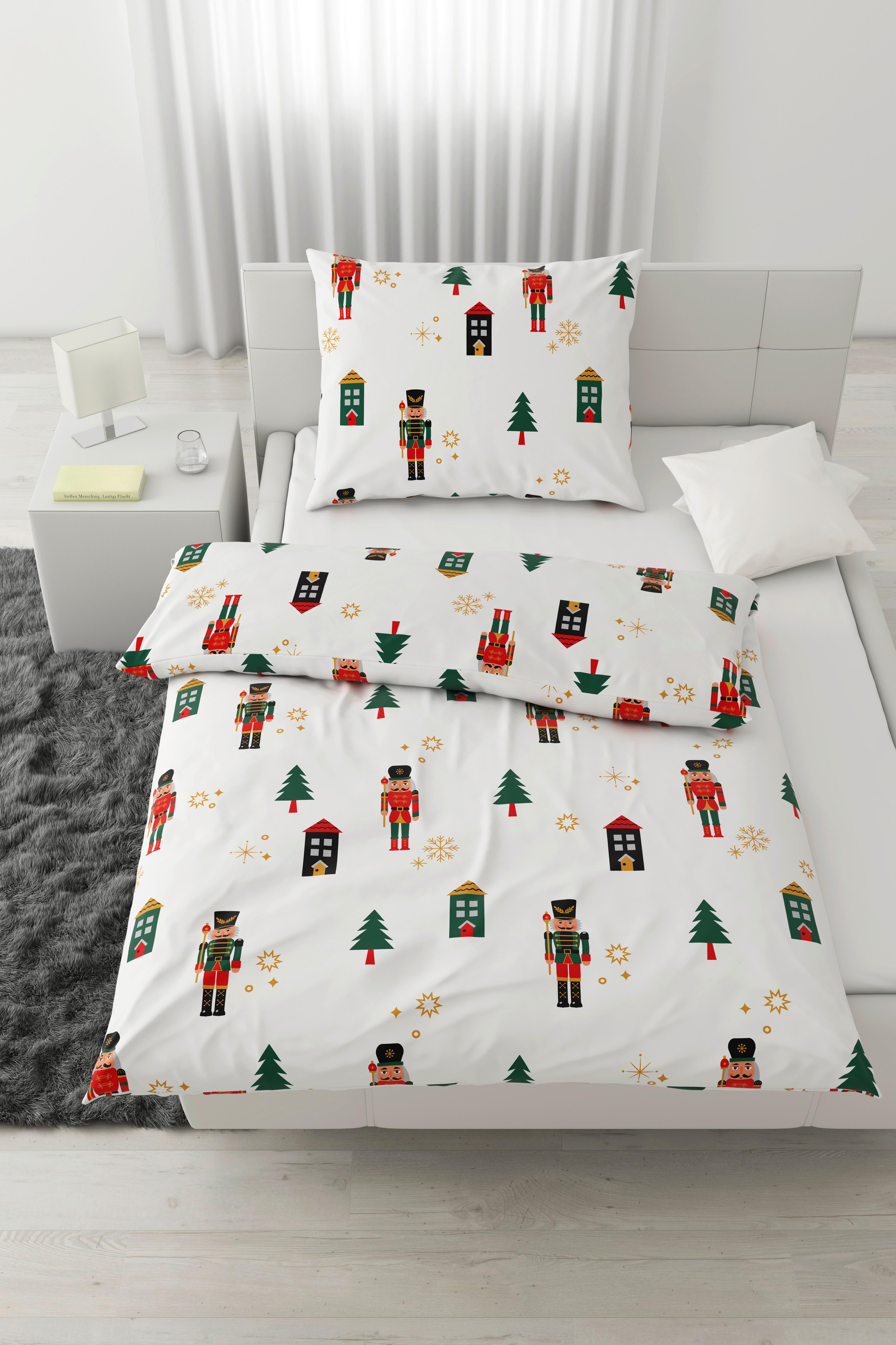 Posteljnina Nussknacker - rdeča/zelena, tekstil (140/200cm) - Modern Living