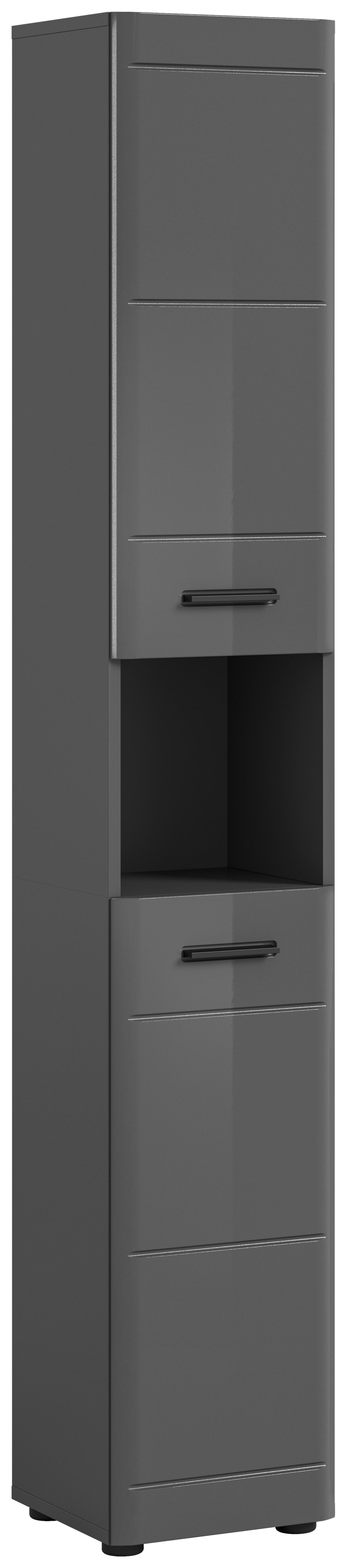 Hochschrank Soft ca. 30x180 cm Grau hochglanz - Grau Hochglanz/Schwarz, MODERN, Holzwerkstoff/Kunststoff (30/180/30cm) - MID.YOU