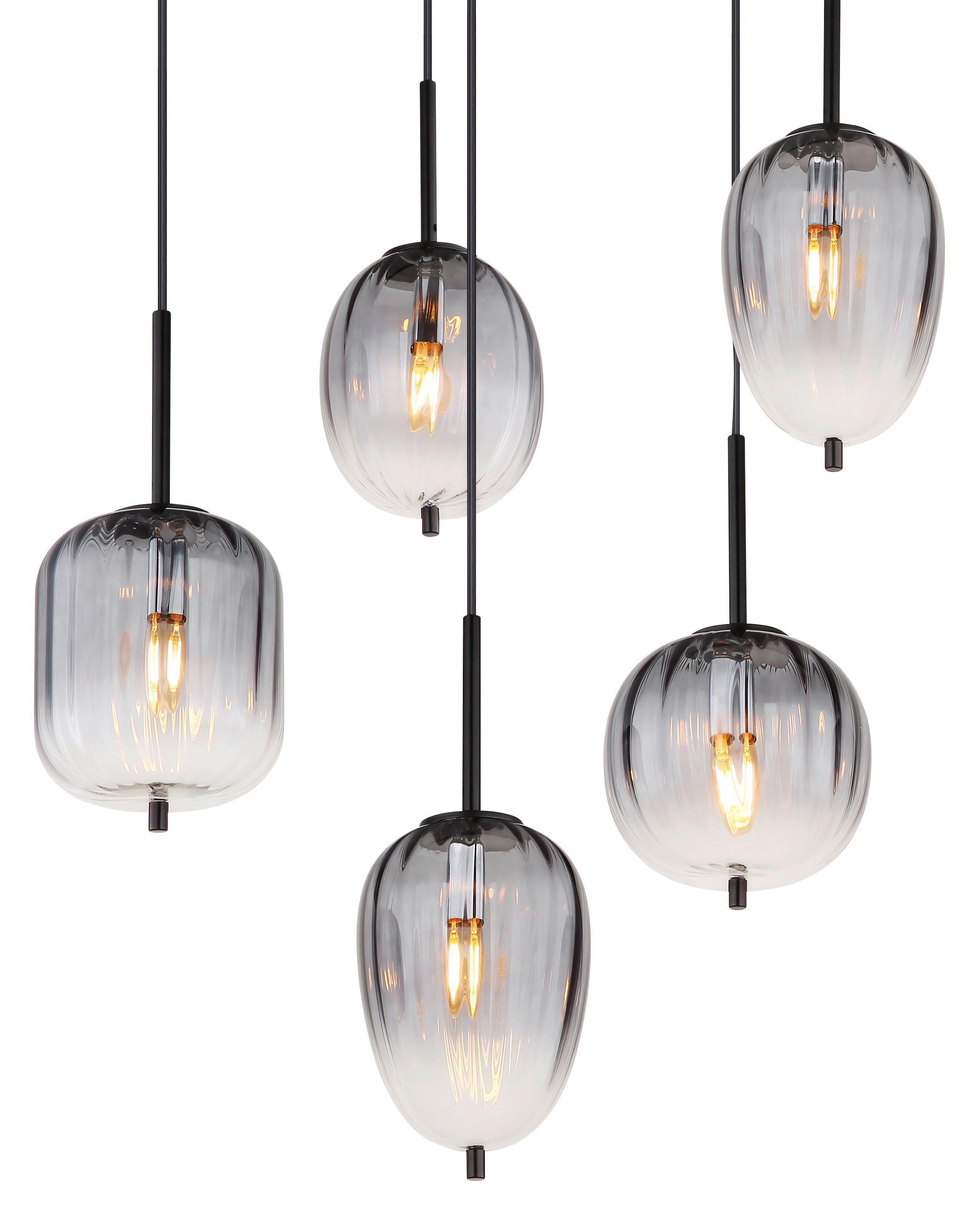 Hängeleuchte Attila Rauchfarben max. 40 Watt - Klar/Schwarz, Design, Glas/Kunststoff (160/34/130cm) - Globo