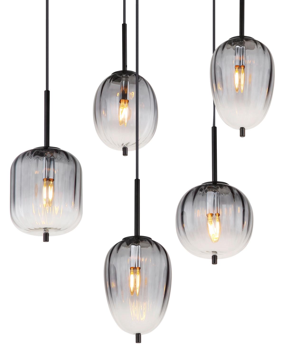 Hängeleuchte Attila Rauchfarben max. 40 Watt - Klar/Schwarz, Design, Glas/Kunststoff (160/34/130cm) - Globo