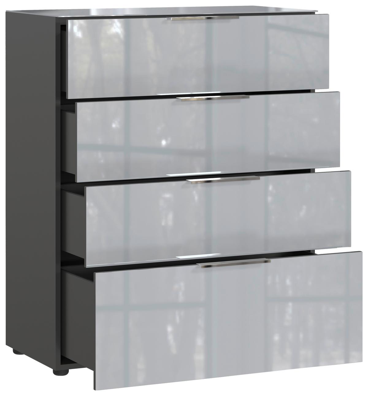 Kommode Oakland in Grau/Graphitfarben - Chromfarben/Silberfarben, Modern, Glas/Holzwerkstoff (83/102/42cm) - Premium Living