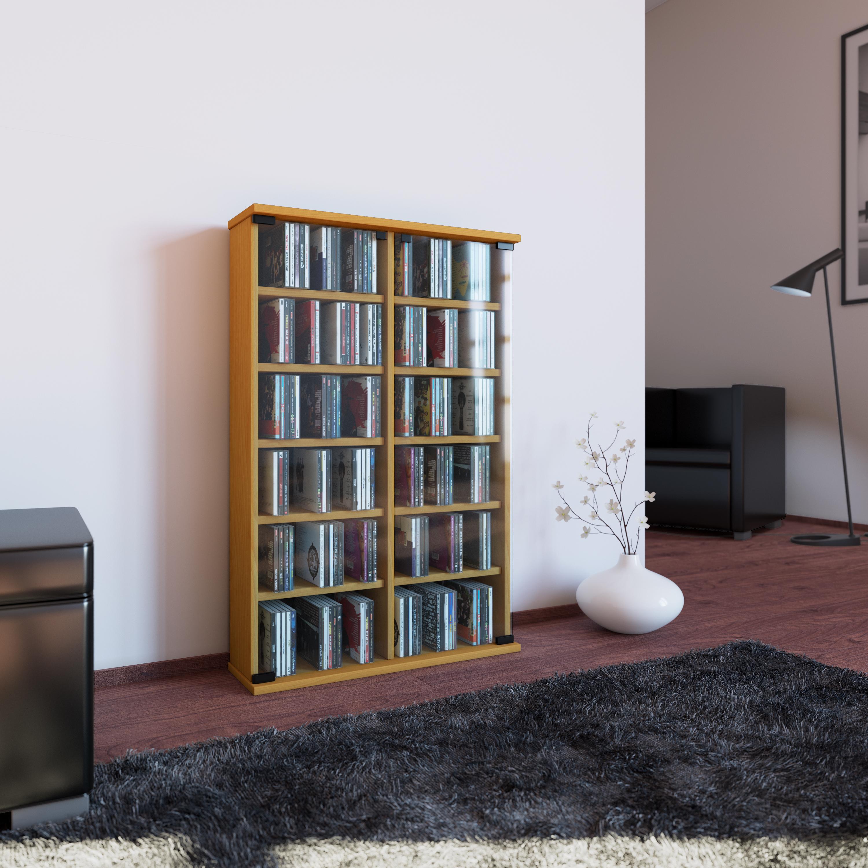 CD-Regal Roma in Buchefarbe, B: 60 cm - Buchefarben, KONVENTIONELL, Glas/Holzwerkstoff (60/91,5/18cm) - MID.YOU