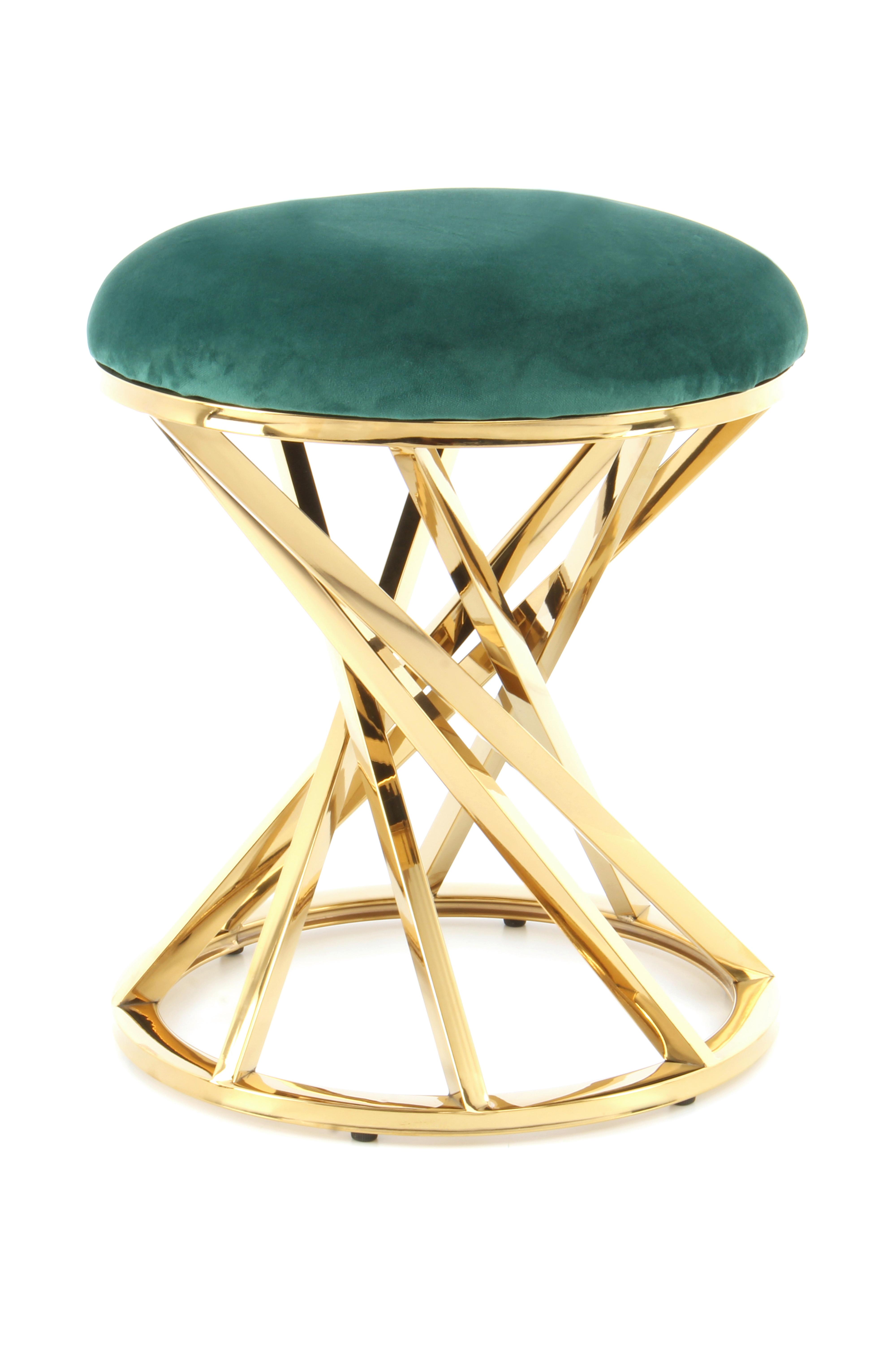 Hocker Zs182-Gld - Goldfarben/Grün, Trend, Textil/Metall (40/49/40cm) - Kayoom