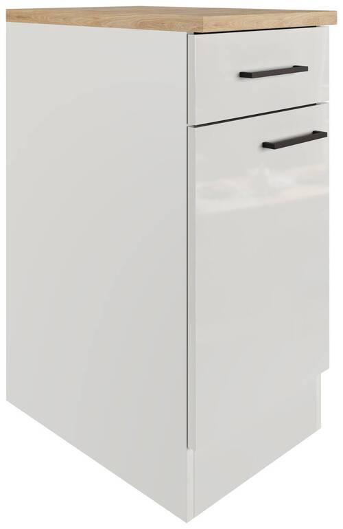 Küchenunterschrank in Lichtgrau glänzend - Schwarz/Grau, MODERN, Holzwerkstoff/Metall (40/86/60cm) - FlexWell