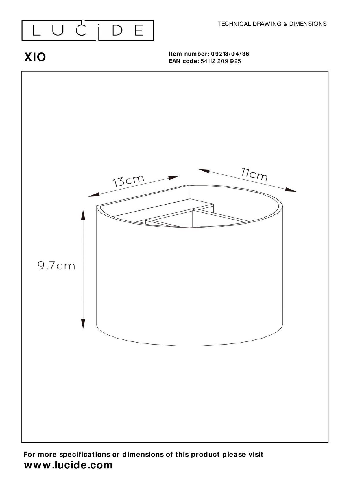 KINKIET LED 09218/04/36 XIO - szary, Design, metal (11/13/9.7cm) - Lucide