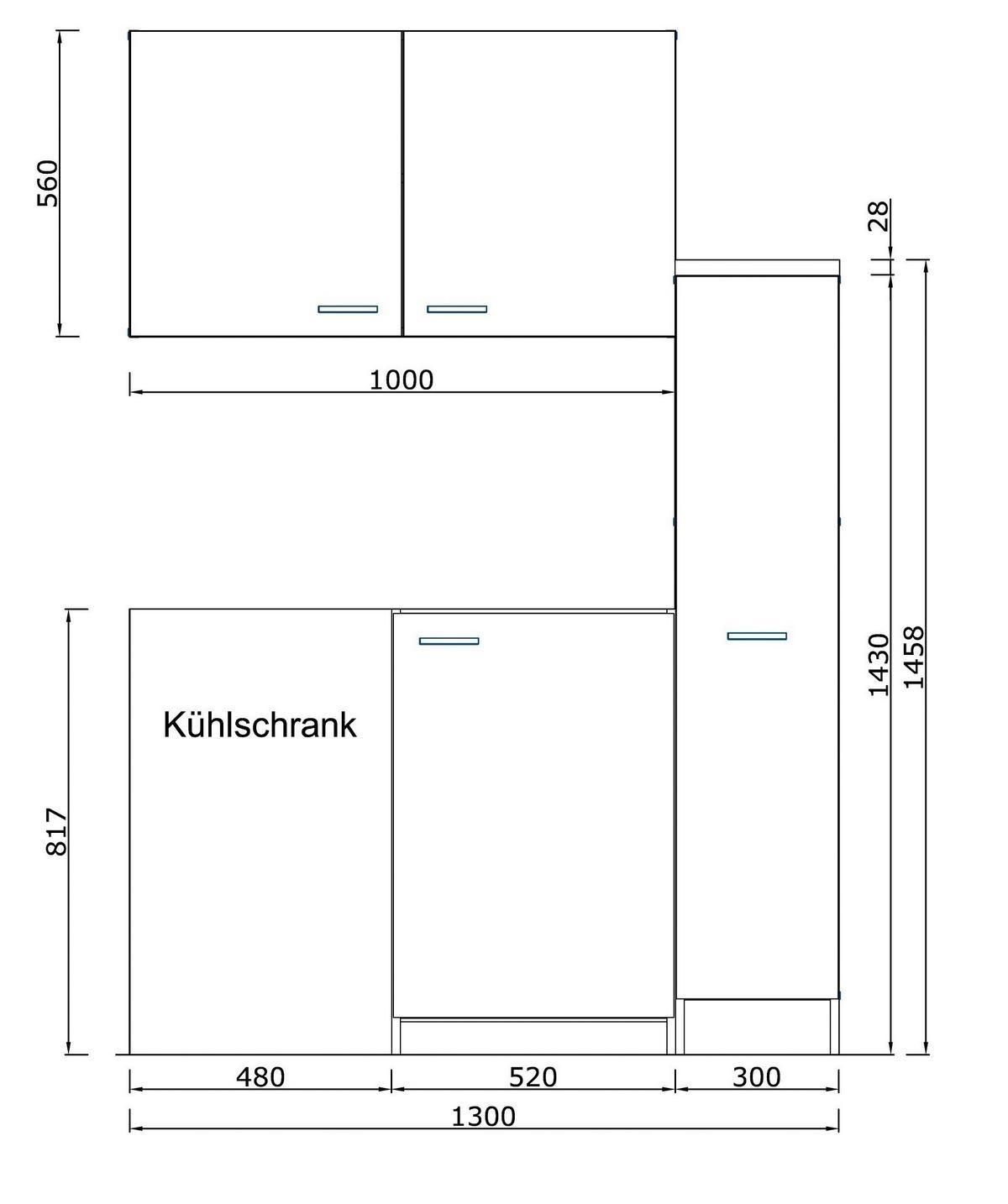 Miniküche Weiß m. Geräten B: ca. 130 cm - Edelstahlfarben/Weiß, MODERN, Holzwerkstoff/Kunststoff (130cm) - Respekta