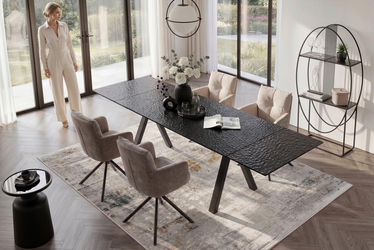 Ausziehtisch Bruno Schwarz - Schwarz, Lifestyle, Glas/Metall (160-240/90/76cm) - Premium Living