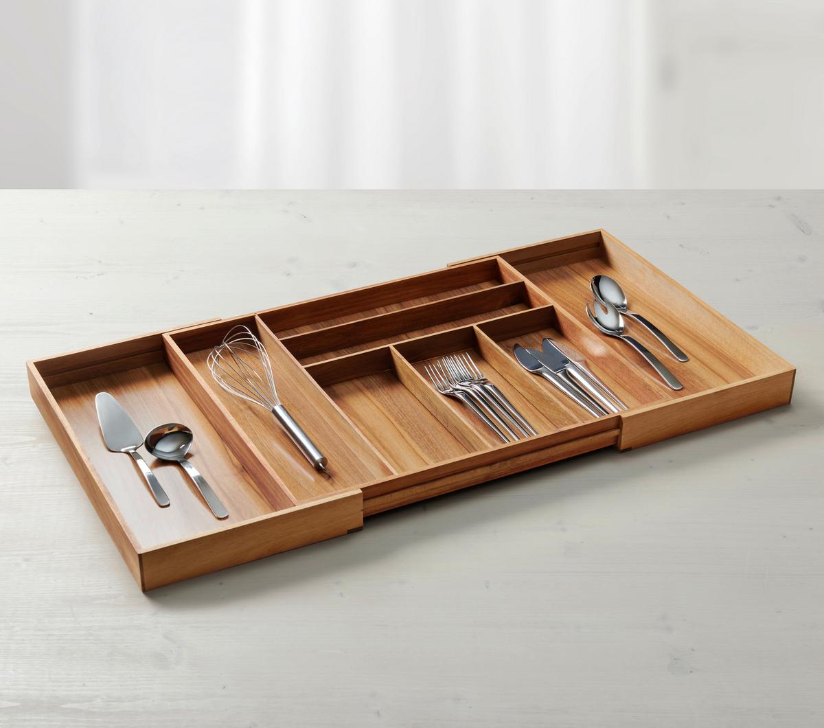 Tavă pentru tacâmuri Flex L - culoare natur, Modern, lemn (47,3/55,5-92,5/5,5cm) - Zandiara