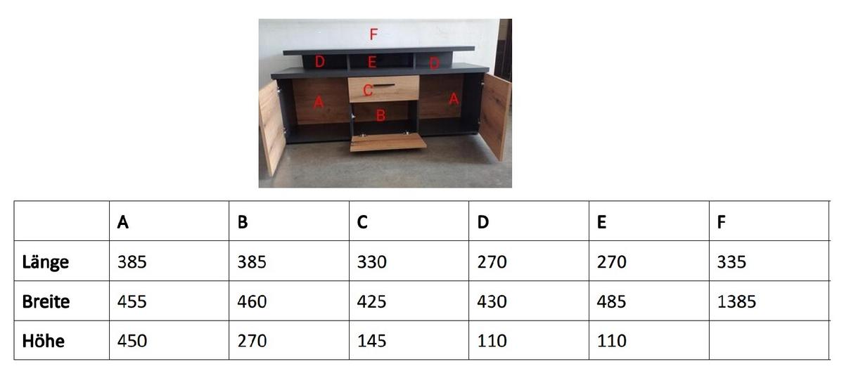 TV-Element Cadix Anthrazit/Eichefarben - Eichefarben/Anthrazit, KONVENTIONELL, Holzwerkstoff/Kunststoff (150/66/47cm) - Mömax