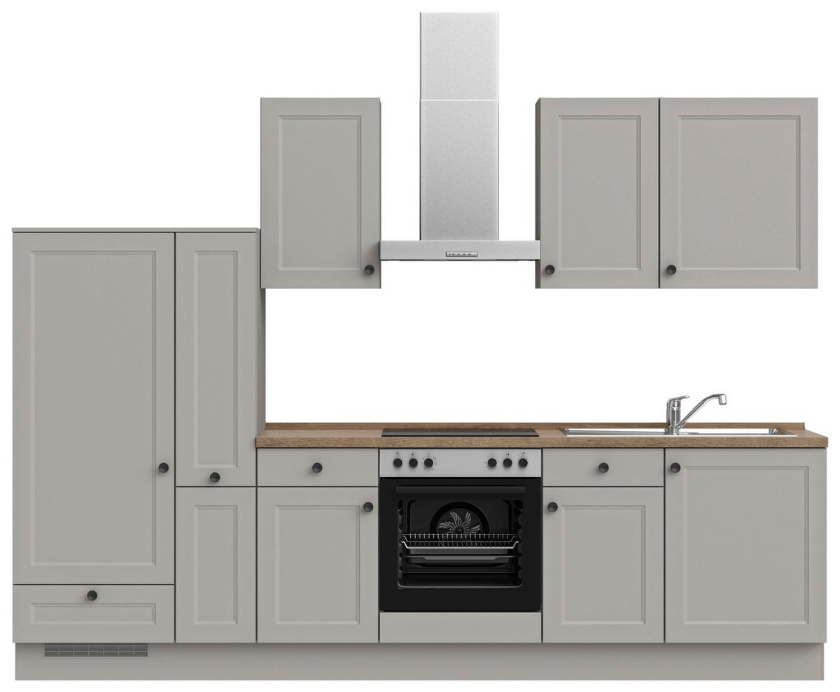 Küchenblock Cascada Low m. Geräten Grau - Eiche dunkel/Schwarz, MODERN, Holzwerkstoff/Metall (300cm) - Nobilia