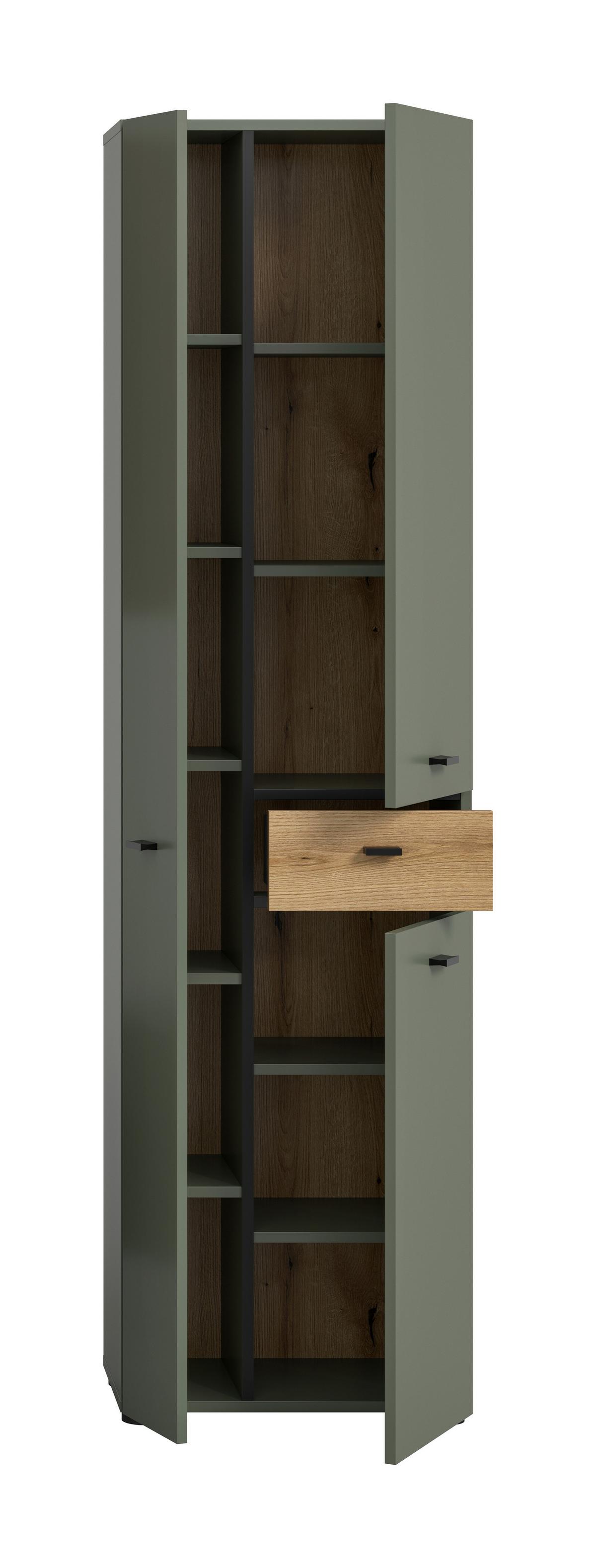 Hochschrank Aqua Grün/Eichefarben - Eichefarben/Schwarz, Trend, Holzwerkstoff/Kunststoff (51/191/30cm) - MID.YOU