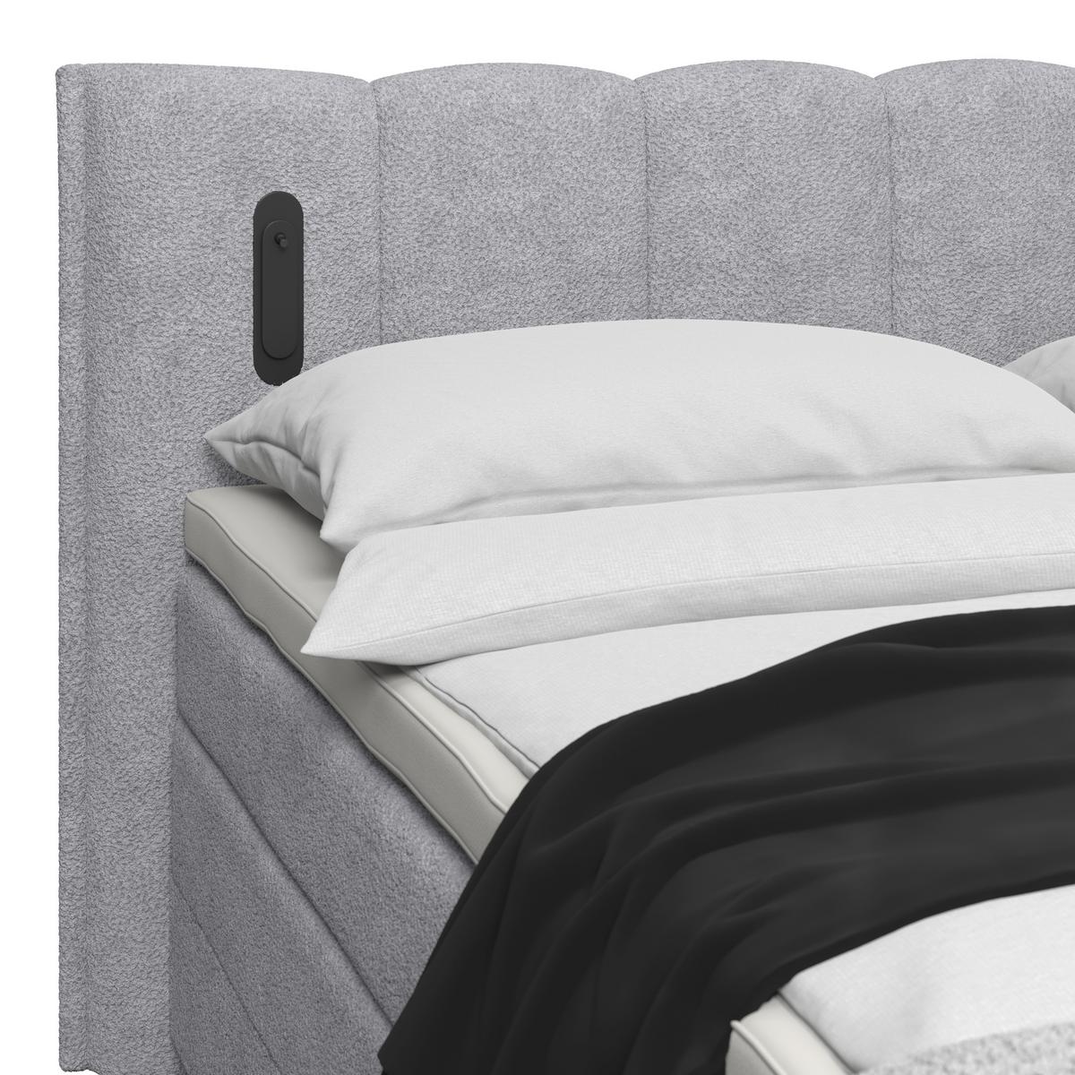 Boxspring Krevet Elysia - svijetlo siva/crna, Trend, drvni materijal/drvo (160/200cm) - Premium Living