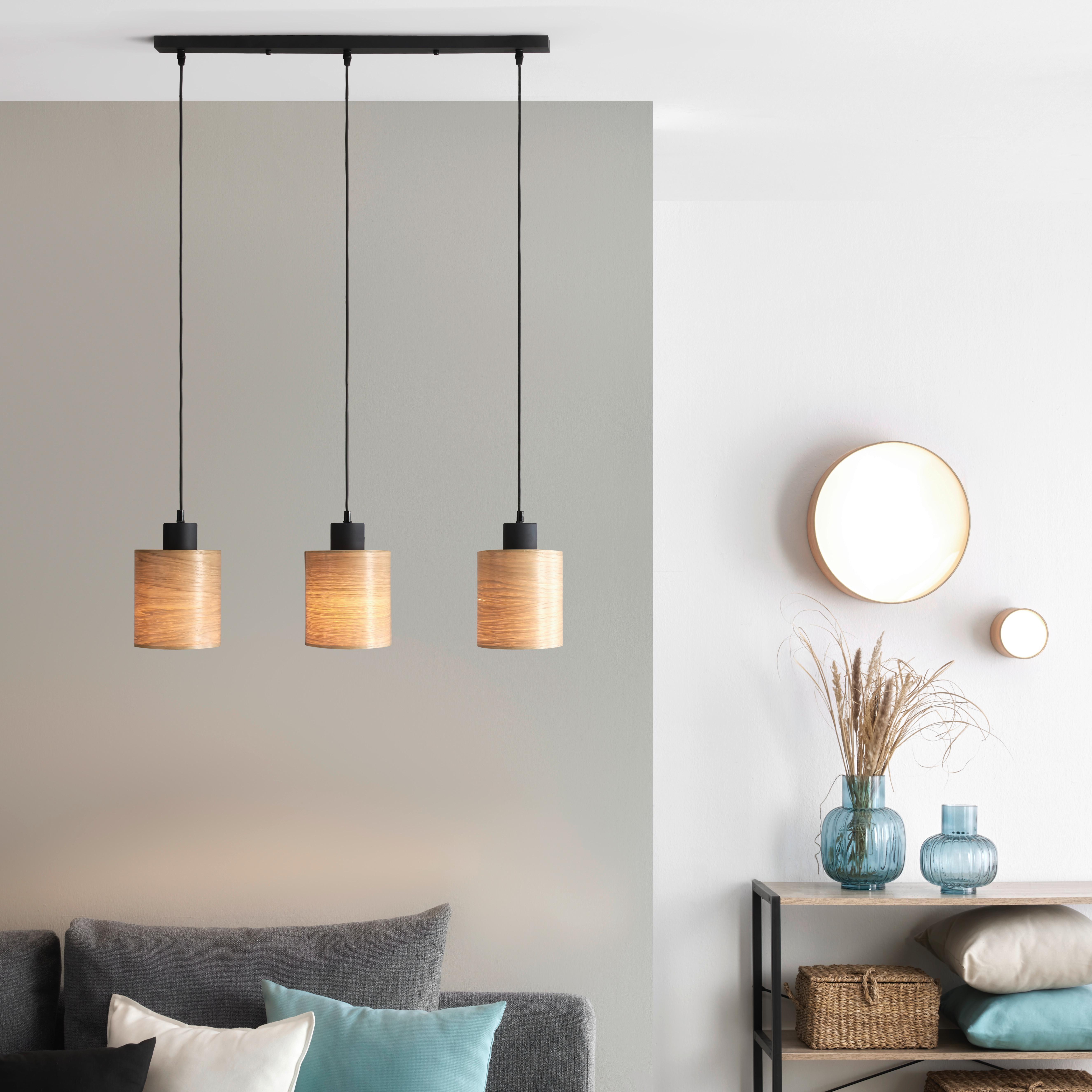 LAMPA WISZĄCA BULGI - kolor dębowy/czarny, Konventionell, metal/drewno (75/15/120cm) - Modern Living