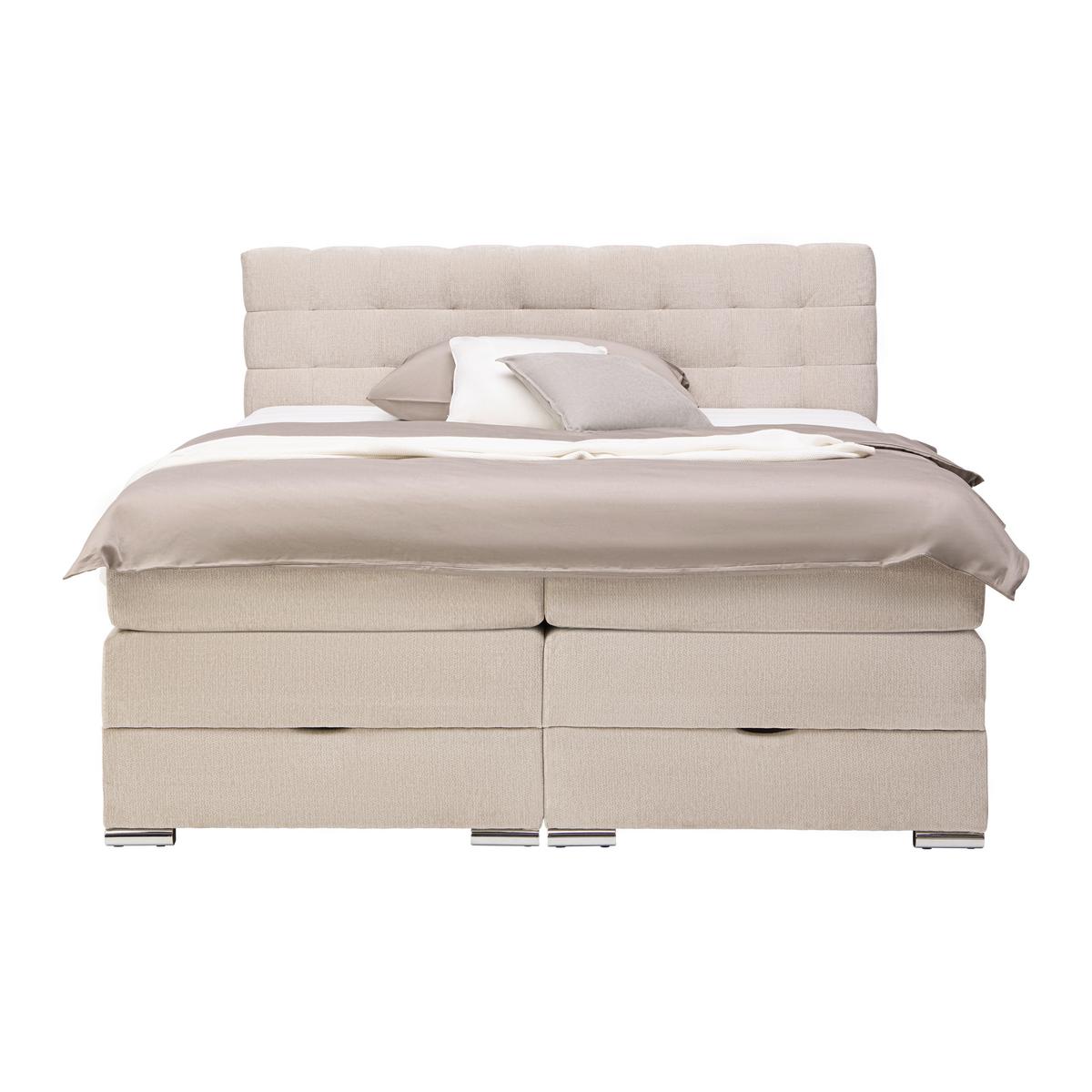 Boxspringbett London Creme ca. 160x200cm - Chromfarben/Creme, MODERN, Holz/Holzwerkstoff (160/200cm) - Premium Living
