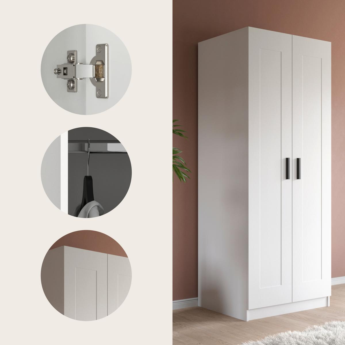 Drehtürenschrank Visby Weiß - Schwarz/Weiß, ROMANTIK / LANDHAUS, Holzwerkstoff/Kunststoff (80/195/56cm) - Livetastic