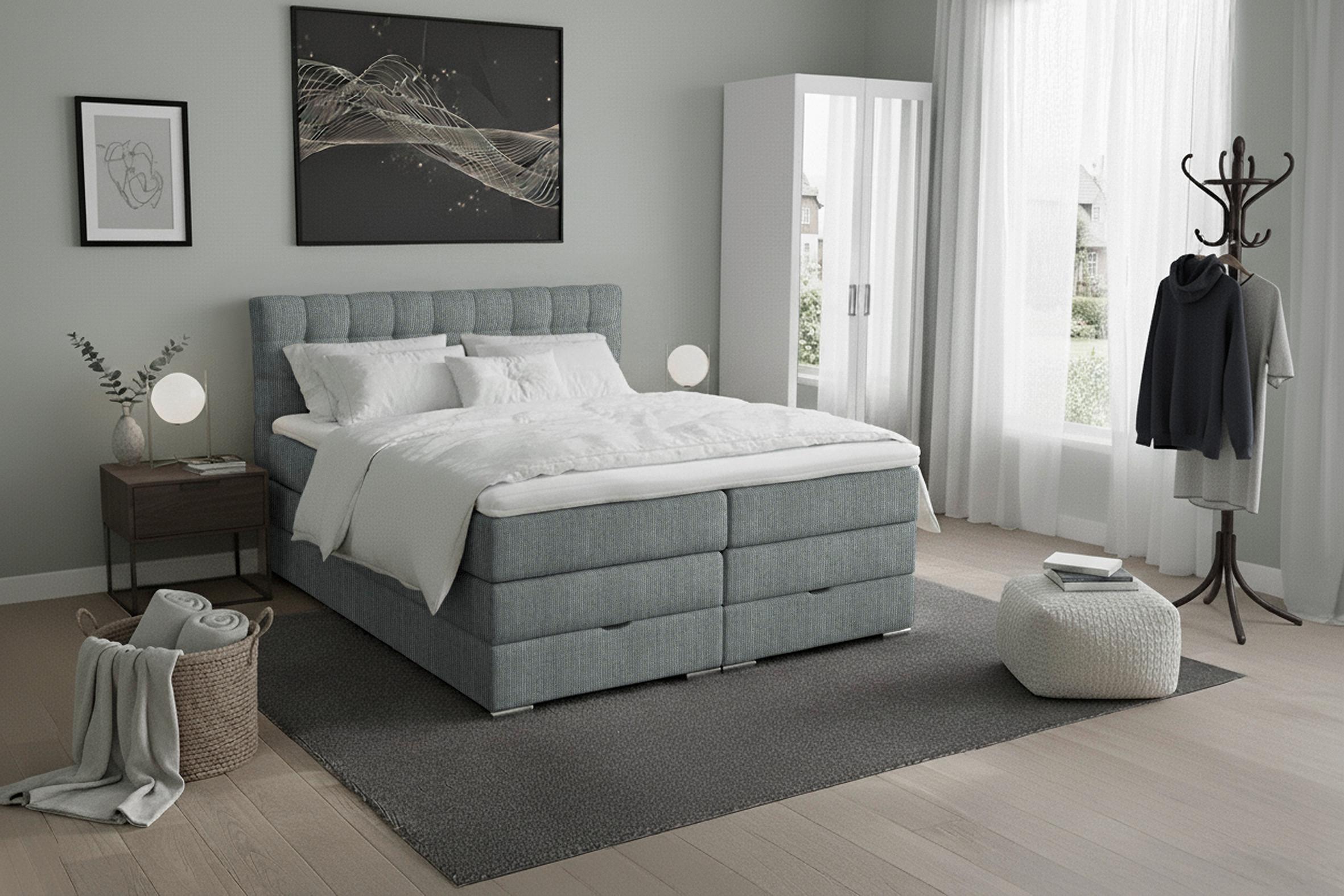 Boxspringbett London Dunkelgrau ca. 180x200cm - Chromfarben/Dunkelgrau, MODERN, Holz/Holzwerkstoff (180/200cm) - Premium Living
