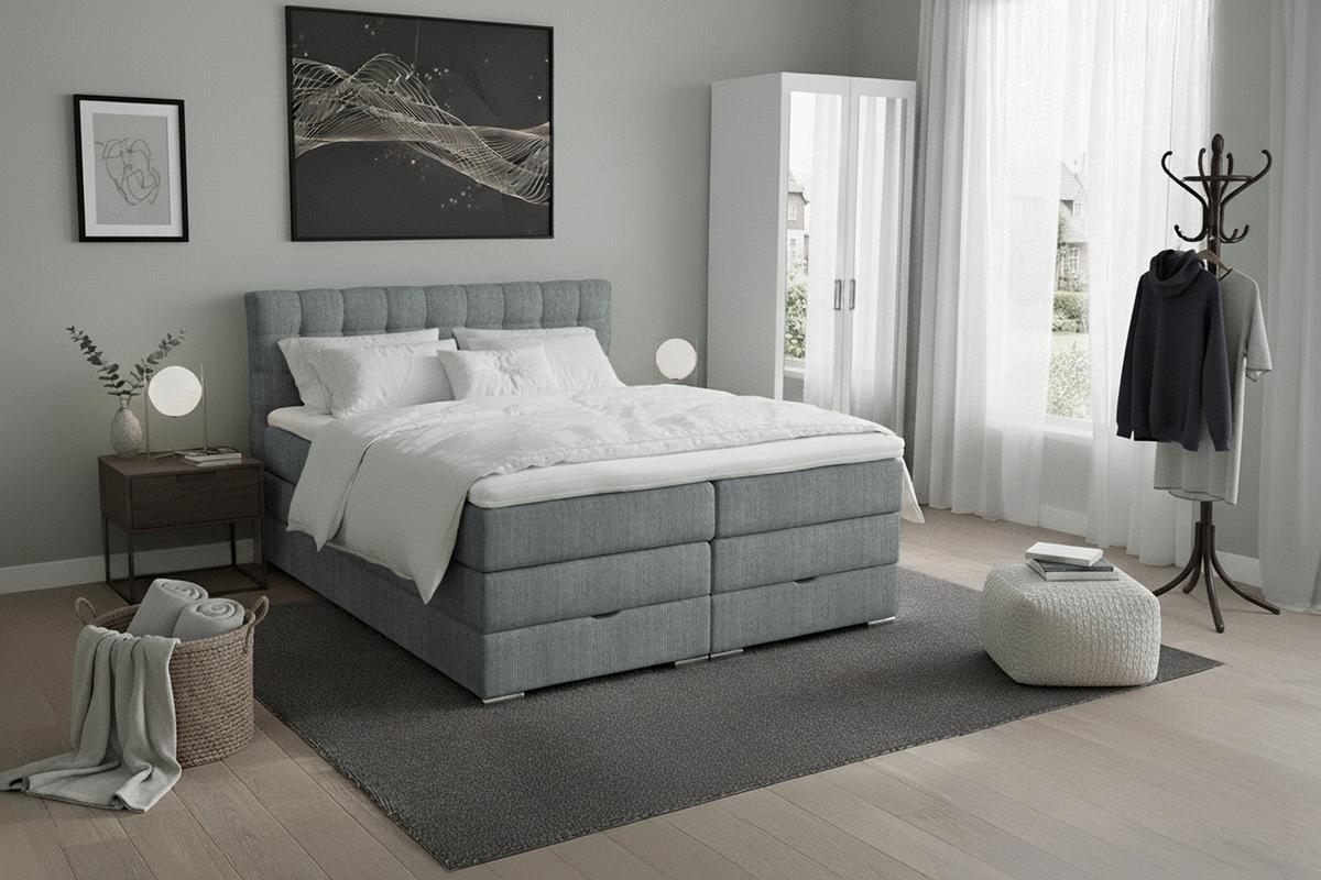 Boxspringbett London Dunkelgrau ca. 160x200cm - Chromfarben/Dunkelgrau, MODERN, Holz/Holzwerkstoff (160/200cm) - Premium Living