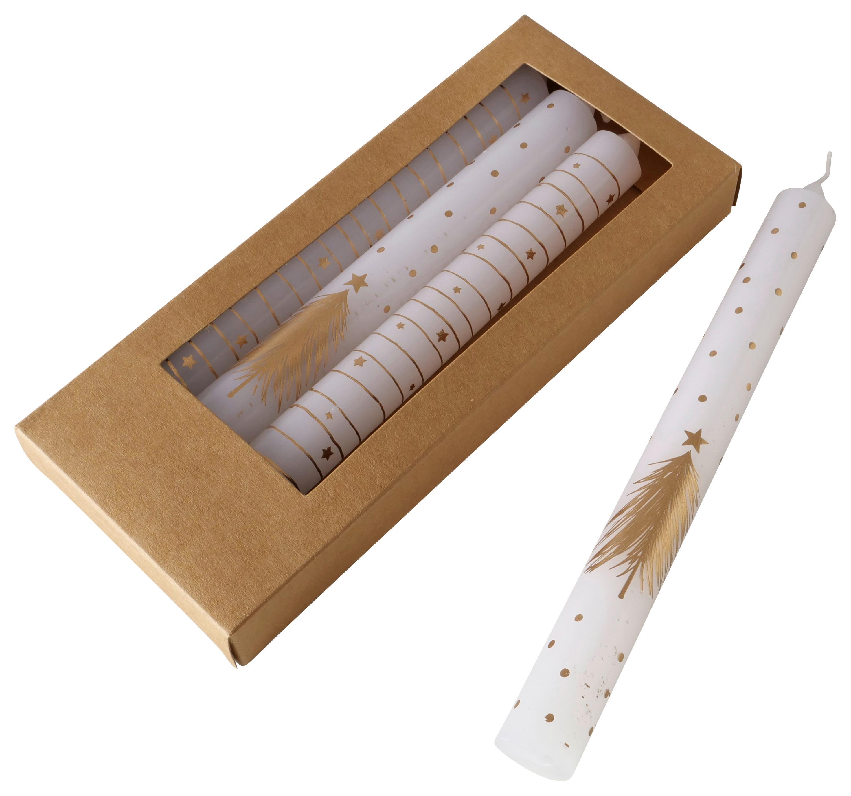 Stabkerzenset Livia I Weiß/Goldfarben 4-teilig - Goldfarben/Weiß, KONVENTIONELL (2,15/20cm) - Mömax