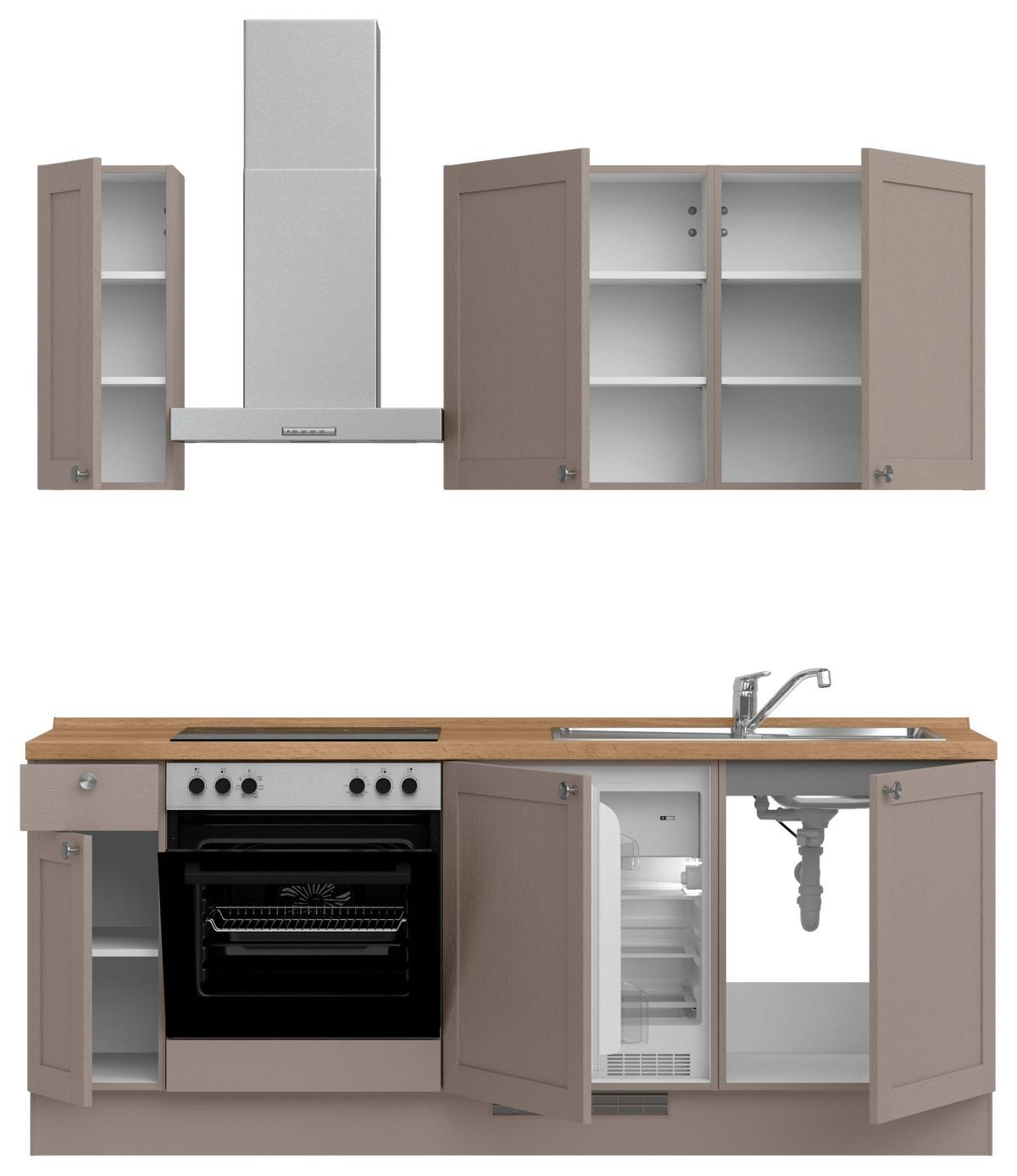 Küchenleerblock Frame Low o. Geräte Beigebraun - Edelstahlfarben/Eichefarben, MODERN, Holzwerkstoff/Metall (210cm) - Nobilia