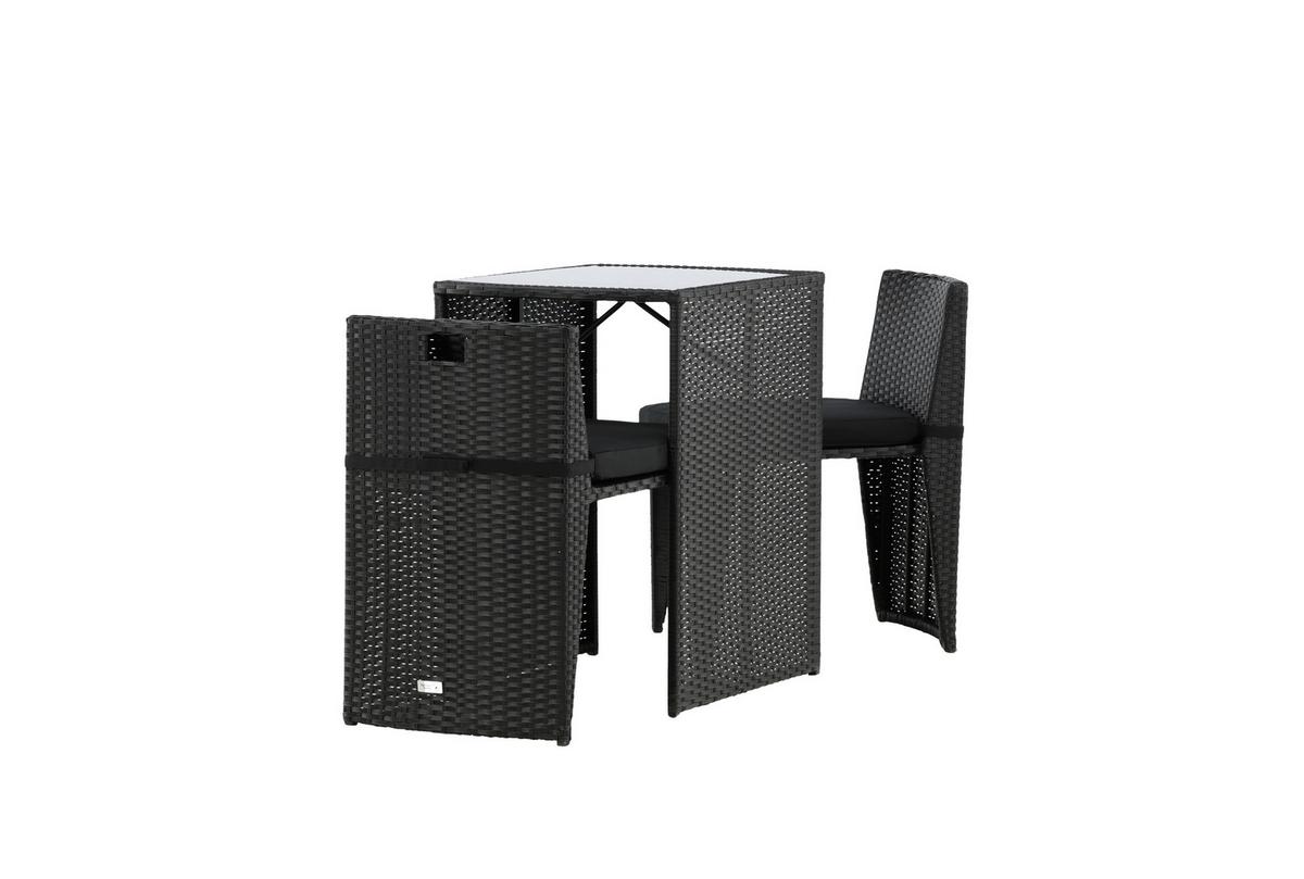 Balkonset Savanna 3-tlg. Grau/Schwarz - Schwarz/Grau, KONVENTIONELL, Kunststoff/Textil - Gardenson