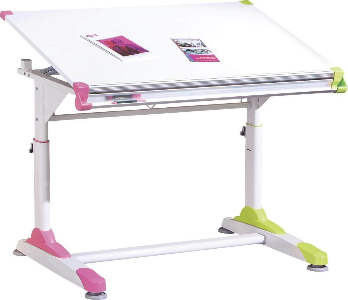 Jugendschreibtisch ca. 100x66 cm Weiß/Pink/Grün - Pink/Weiß, KONVENTIONELL, Holzwerkstoff/Metall (100/66/69-84cm) - MID.YOU