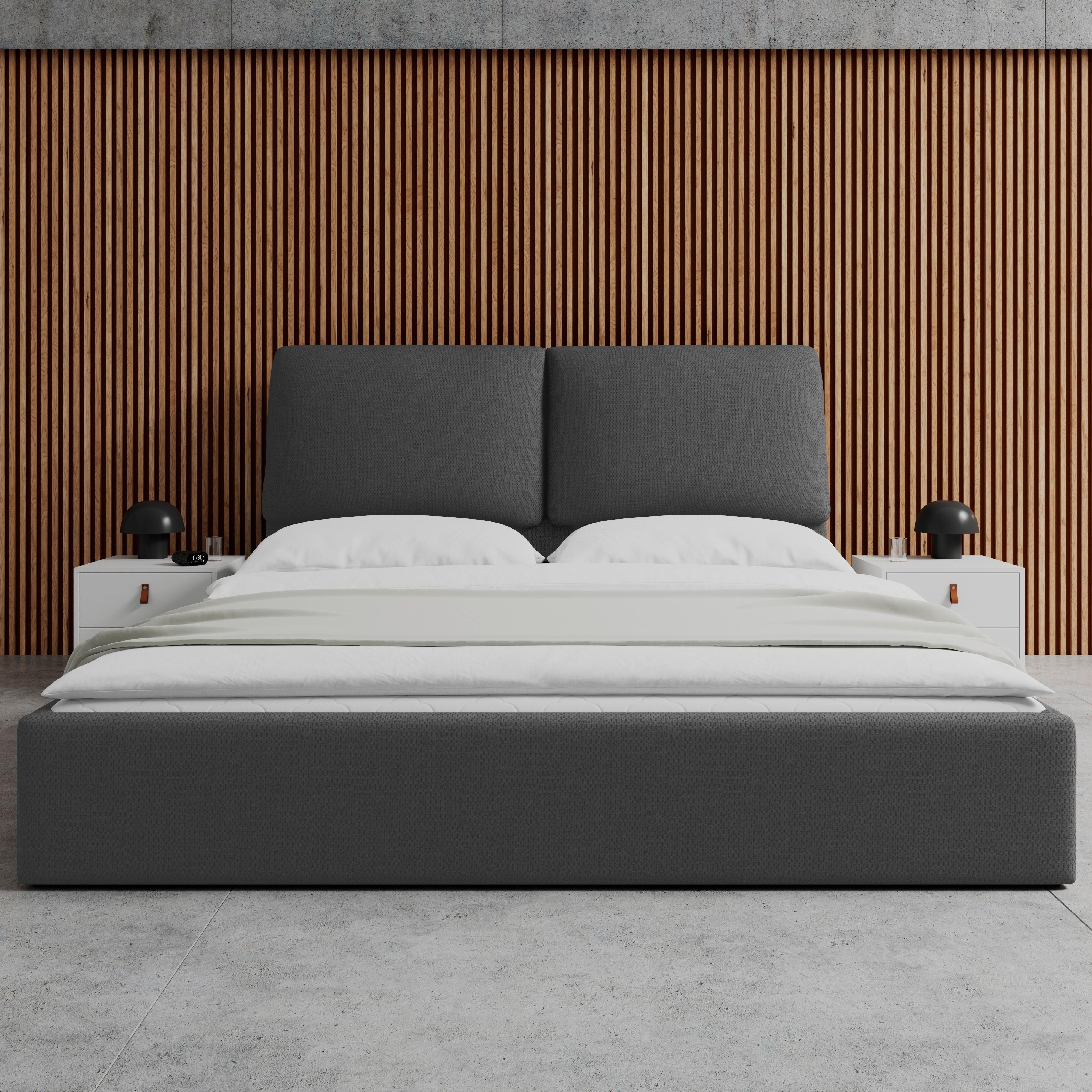 STOPPAD SÄNG PERLA - mörkgrå/svart, Modern, trä/textil (180/200cm) - Bessagi Home