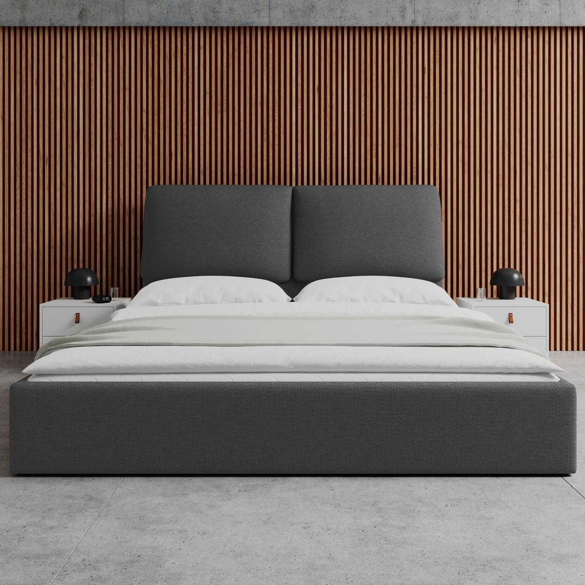 Polsterbett Perla Dunkelgrau ca. 180x200 cm - Dunkelgrau/Schwarz, MODERN, Holz/Kunststoff (180/200cm) - Bessagi Home