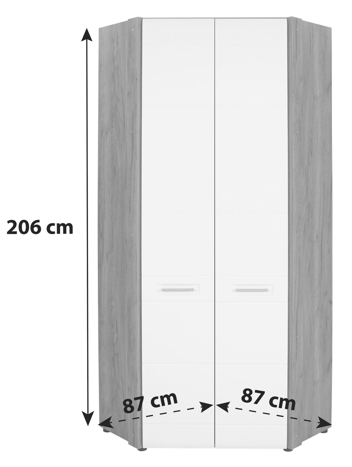 Kutni Ormar Za Odjeću Avensis New - bijela/boje hrasta, Konvencionalno, drvni materijal/plastika (86,5/205,7/86,5cm) - Modern Living