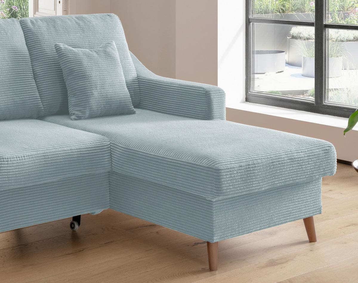 Ecksofa VALENTINA Cord ca. 228x150 cm Hellgrau - Naturfarben/Hellblau, Design, Holz/Textil (228/150cm) - P & B