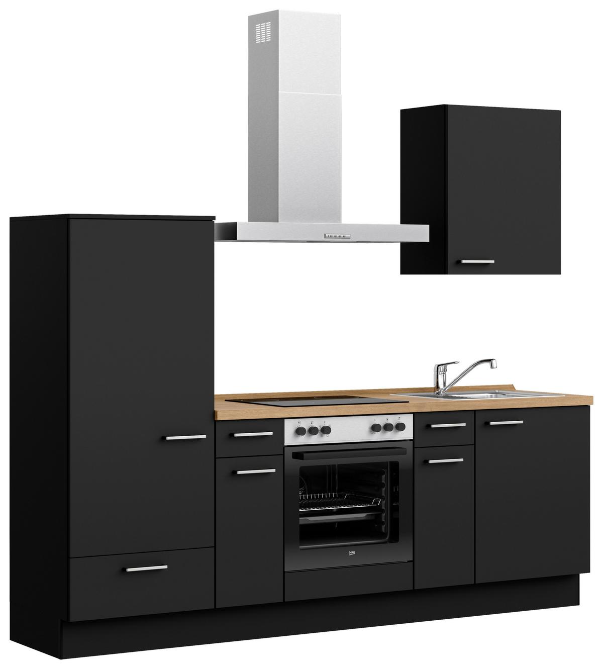 Küchenblock Touch Low m. Geräten Schwarz - Edelstahlfarben/Eichefarben, MODERN, Holzwerkstoff/Metall (240cm) - Nobilia
