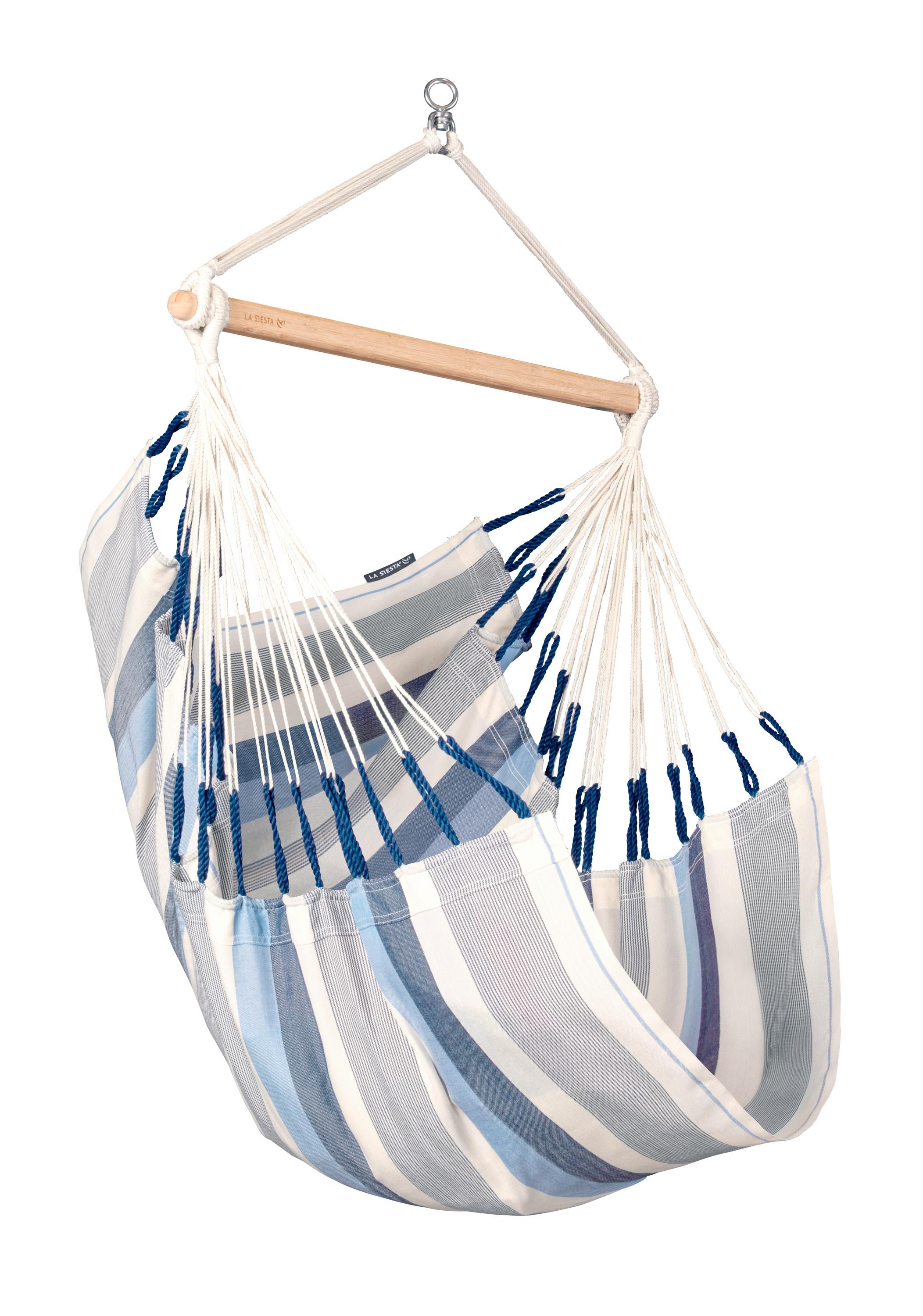 Hängesessel Basic Hammock Chair Outdoor Weiß/Blau - Weiß/Dunkelblau, Basics, Holz/Textil (90/145/140cm) - La Siesta