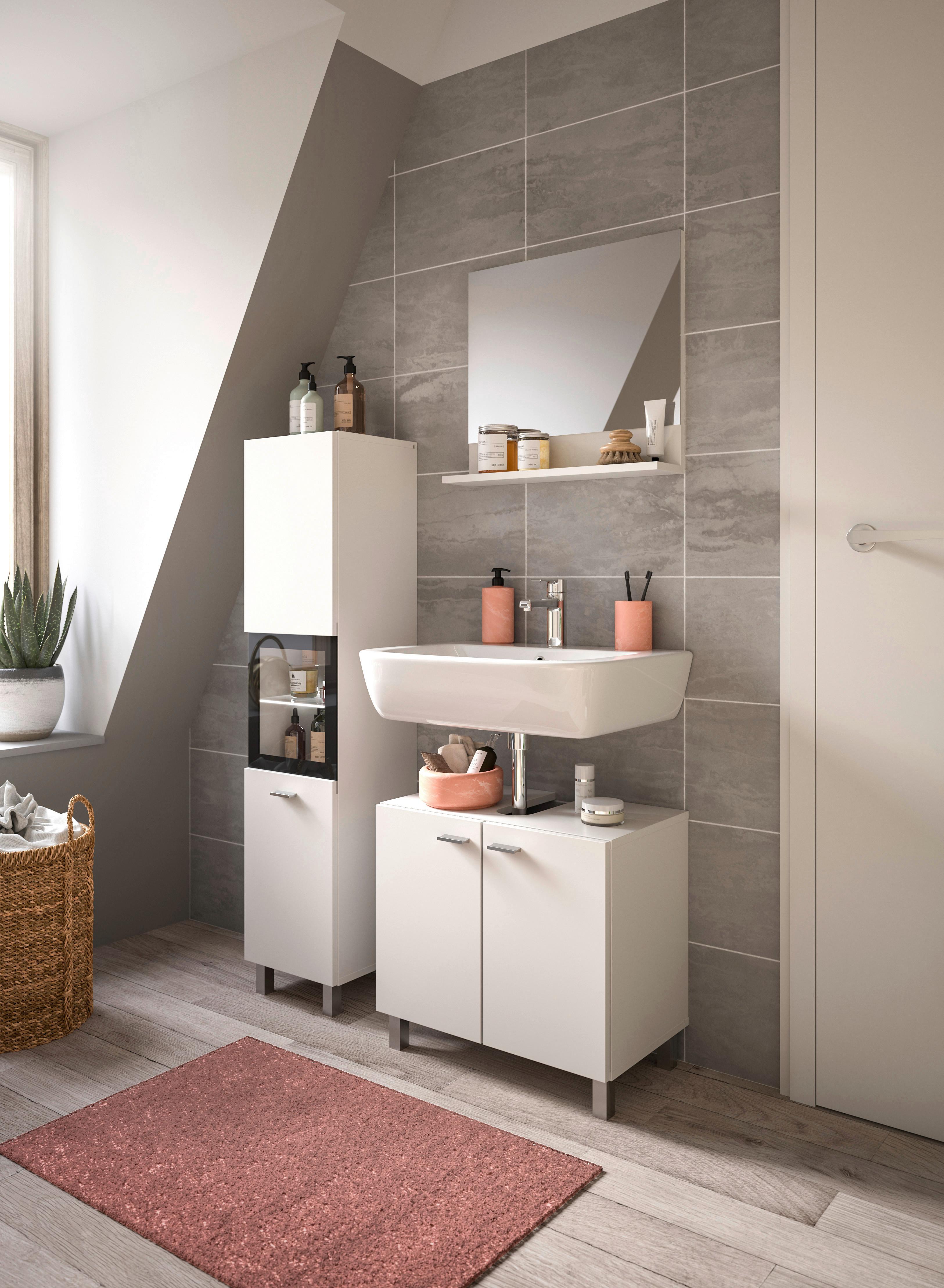 Kopalnica Boston, Bela - srebrne barve/bela, Moderno, umetna masa/steklo (87cm) - MID.YOU