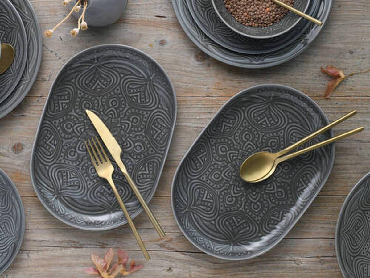 Set Pladnjev Za Serviranje Orient Mandala, 2-Delni - temno siva, Trend, keramika (30/23/7cm) - Creatable