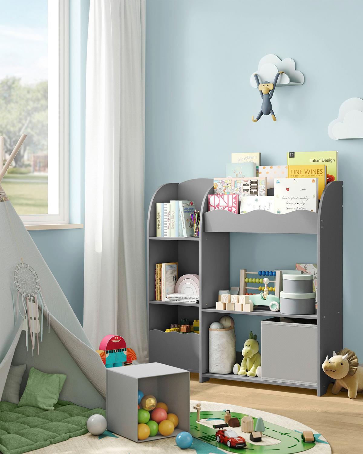 Kinderregal in Grau ca. 90x100x30 cm - Grau, MODERN, Holzwerkstoff/Textil (90/100/30cm) - MID.YOU