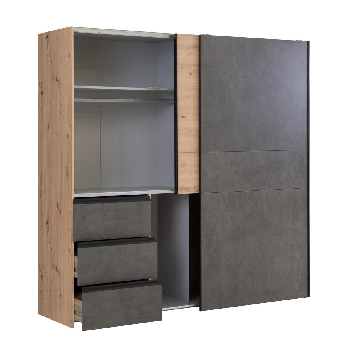 SZAFA PRZESUWNA/PODWIESZ.DRZWI WINN 2 - czarny/ciemnoszary, Konventionell, materiał drewnopochodny/tworzywo sztuczne (200/200/61cm) - Carryhome