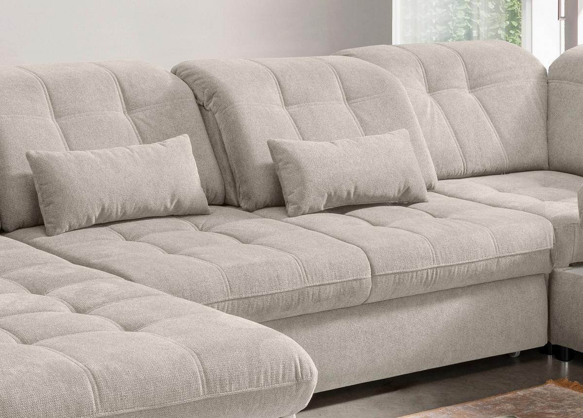 Wohnlandschaft Rigatti Beige Chenille mit Bettkasten - Beige/Schwarz, MODERN, Textil/Metall (252/387/184cm) - Livetastic