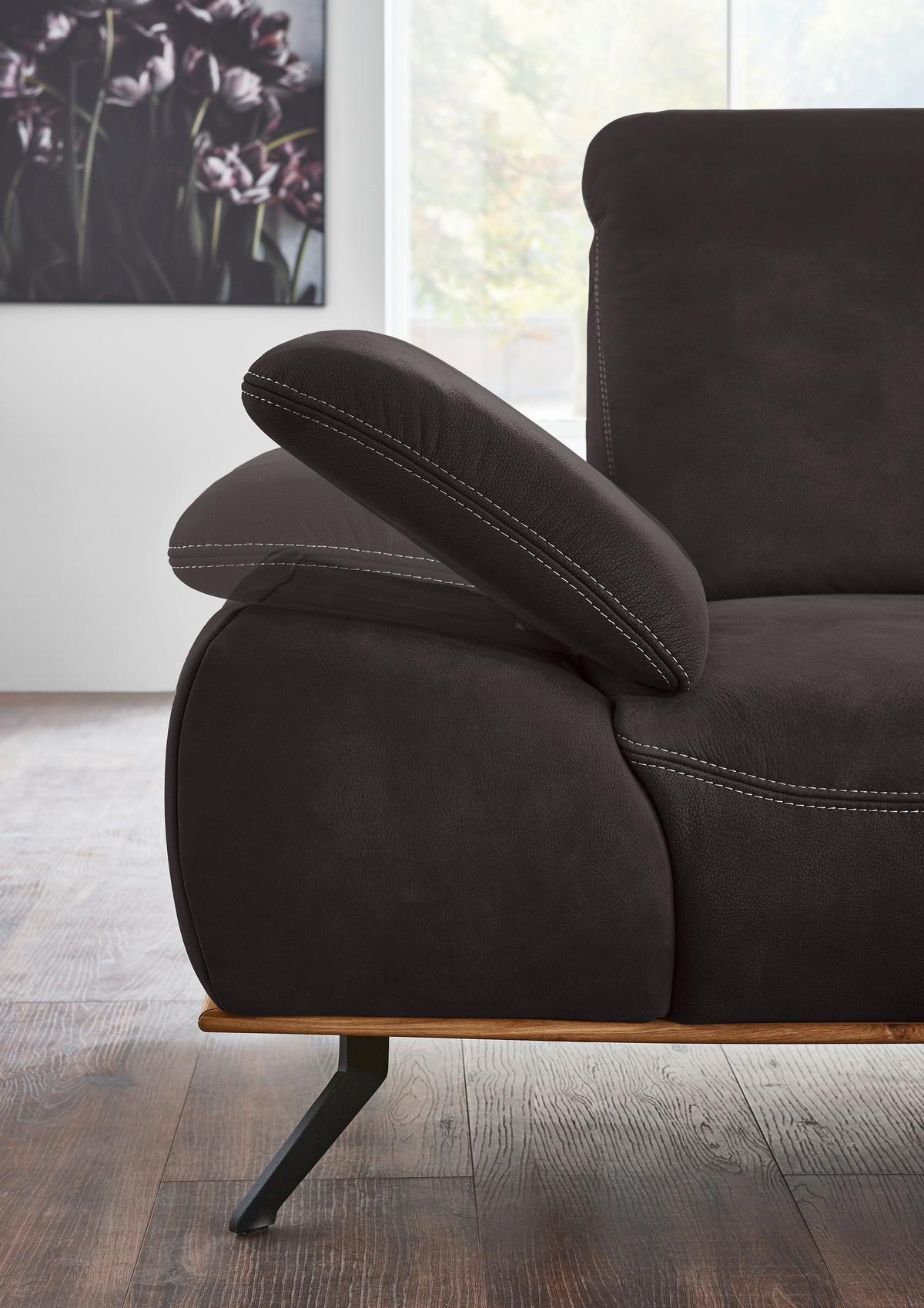 Wohnlandschaft Erling Dunkelbraun - Beige/Dunkelbraun, MODERN, Leder/Metall (322/89/187cm) - Premium Living