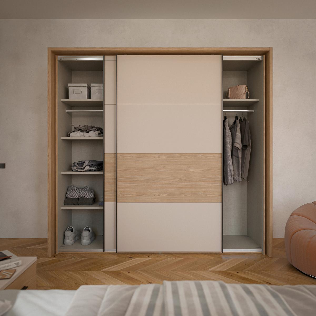 Tolóajtós Szekrény Ricciano - tölgyfa színű/fekete, Modern, faalapú anyag/fém (231,1/215,9/63,8cm)