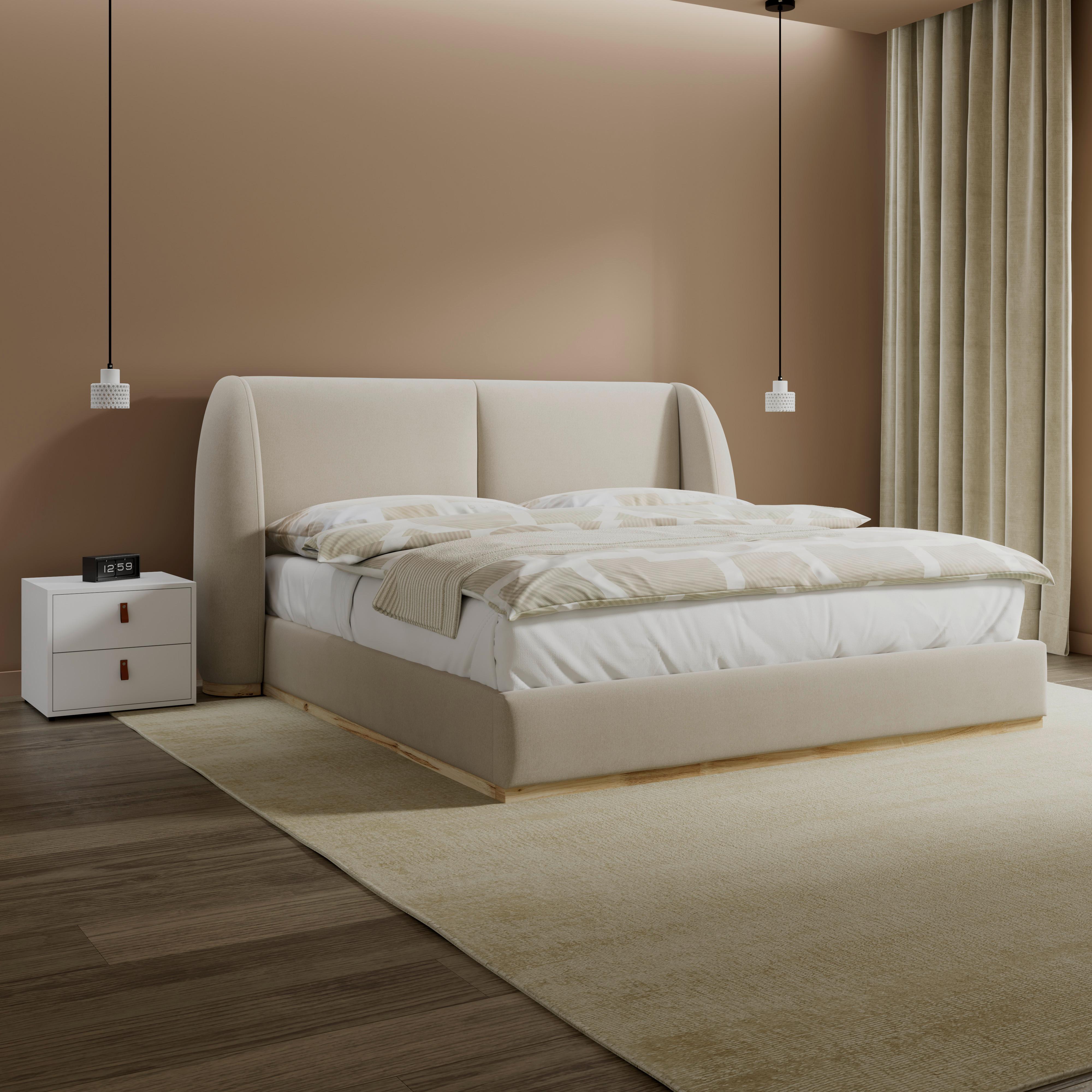 Polsterbett Frida Hellbeige ca. 180x200 cm - Beige/Schwarz, MODERN, Holz/Textil (180/200cm) - Bessagi Home