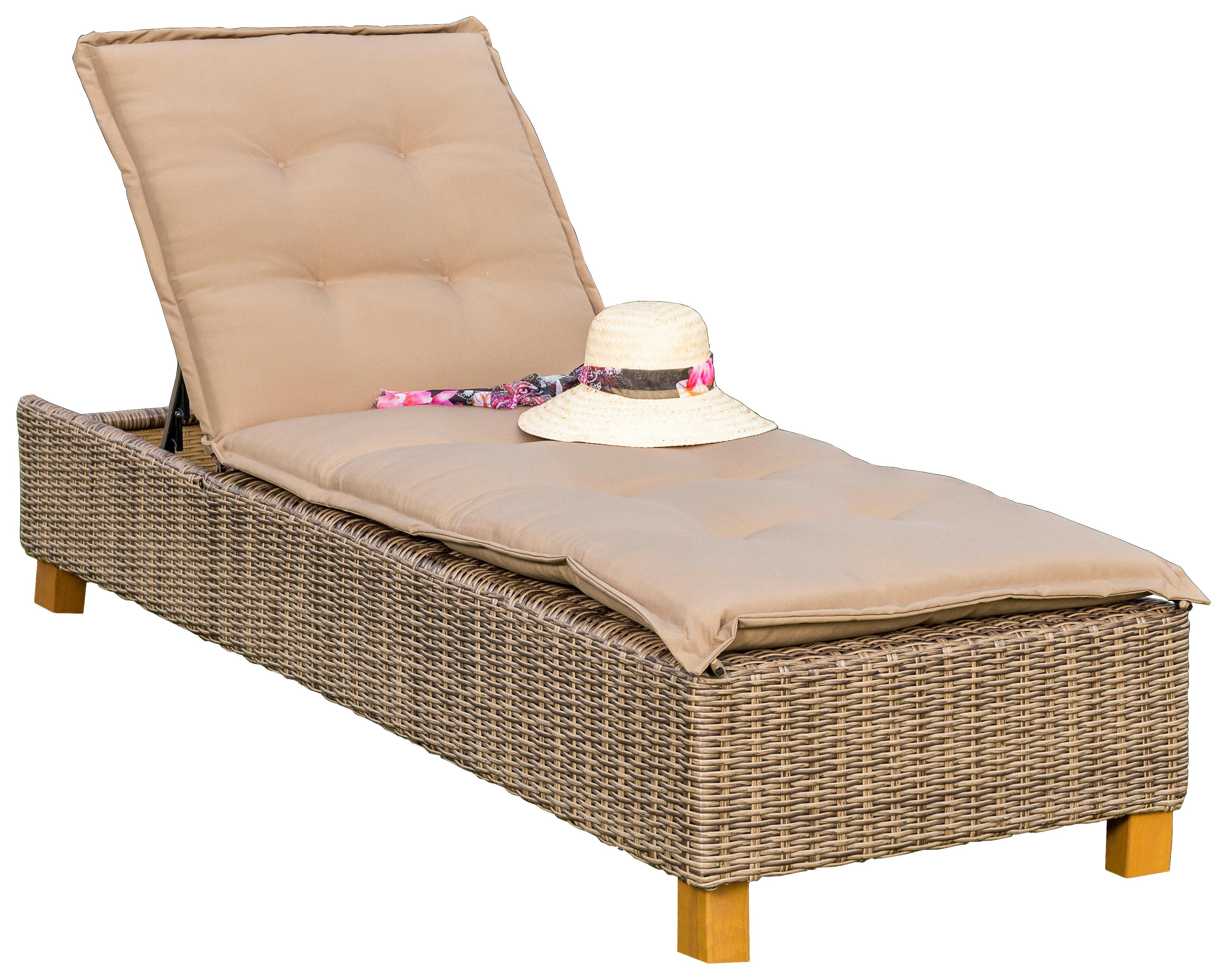 Sonnenliege Toskana Holz/ Kunstestoff/Textil mit Auflage - Akaziefarben/Cappuccino, KONVENTIONELL, Holz/Kunststoff (80/34/86/200cm) - Gardenson