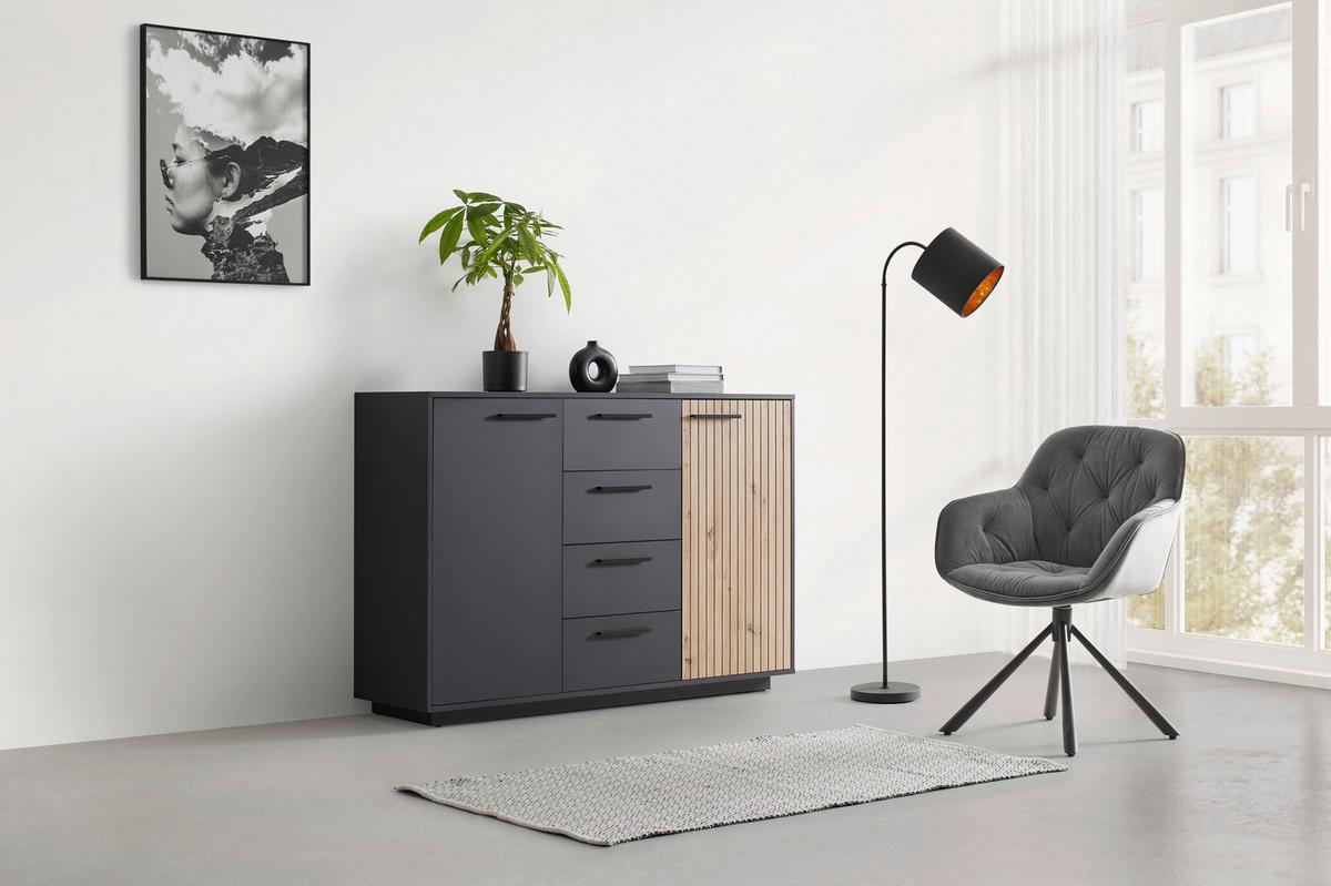 Komoda Lukas - hrast Artisan/crna, Moderno, drvni materijal/plastika (138,6/95/40,2cm) - Modern Living