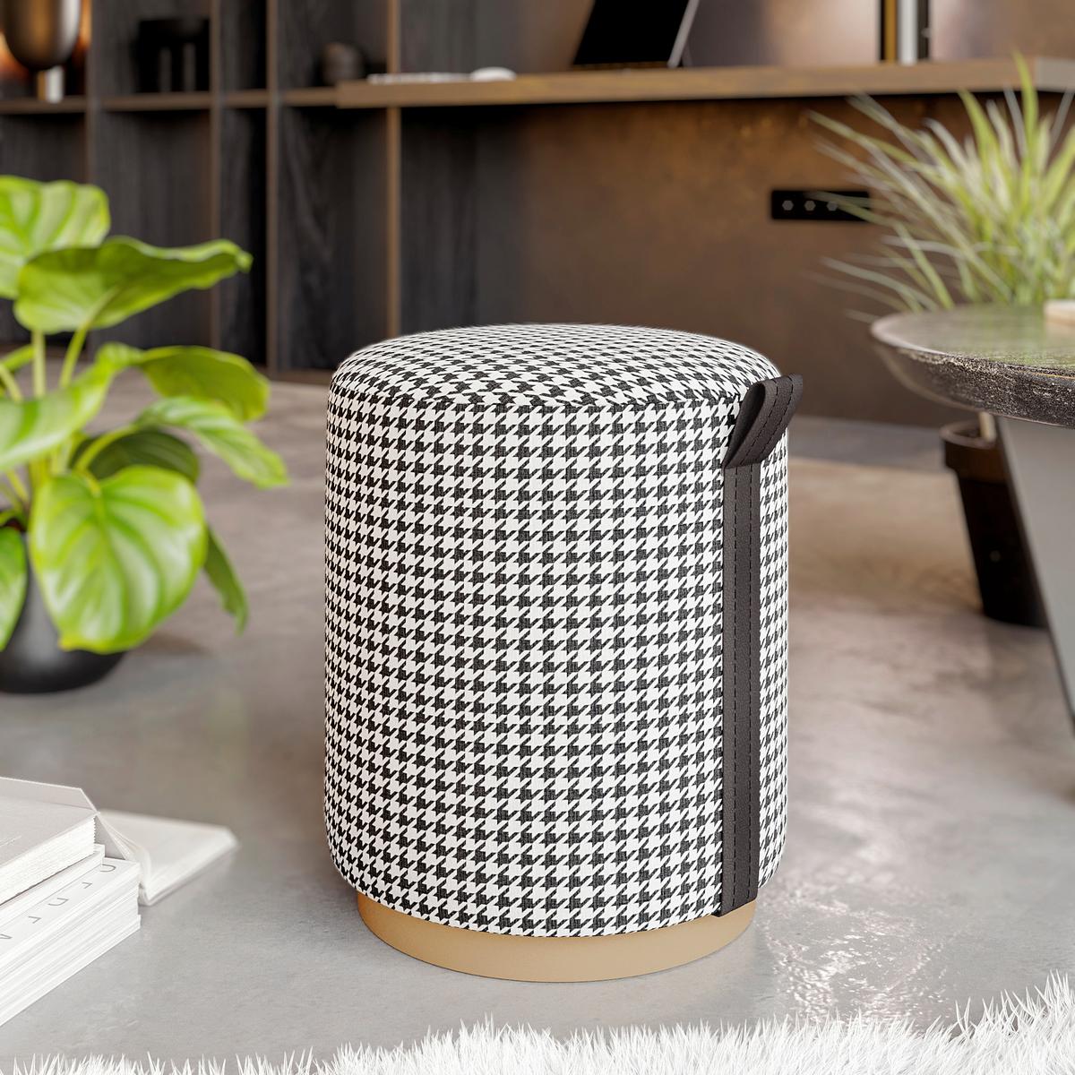 HOCKER MACARIA FUßBANK - Weiss/Eichefarben, Design, Holzwerkstoff/Textil (36/43/36cm) - Livetastic