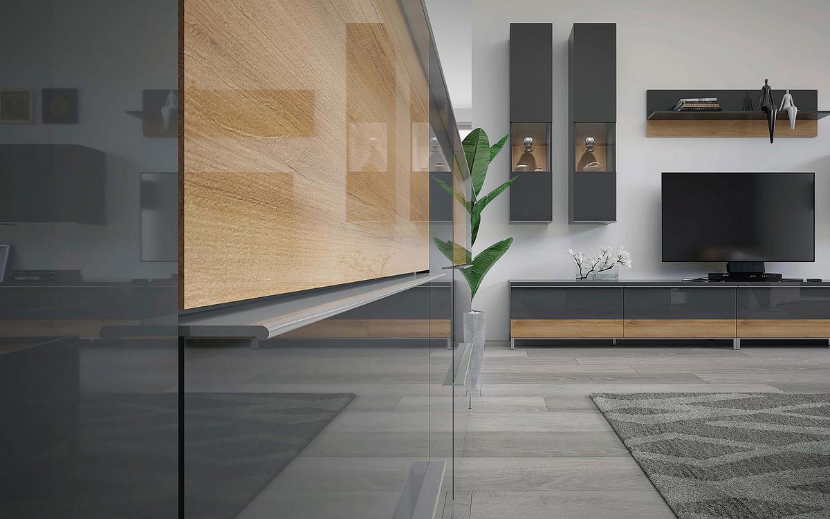 Tv-elem Onyx - krómszínű/diófa színű, Modern, faalapú anyag/fém (132/46/45cm)